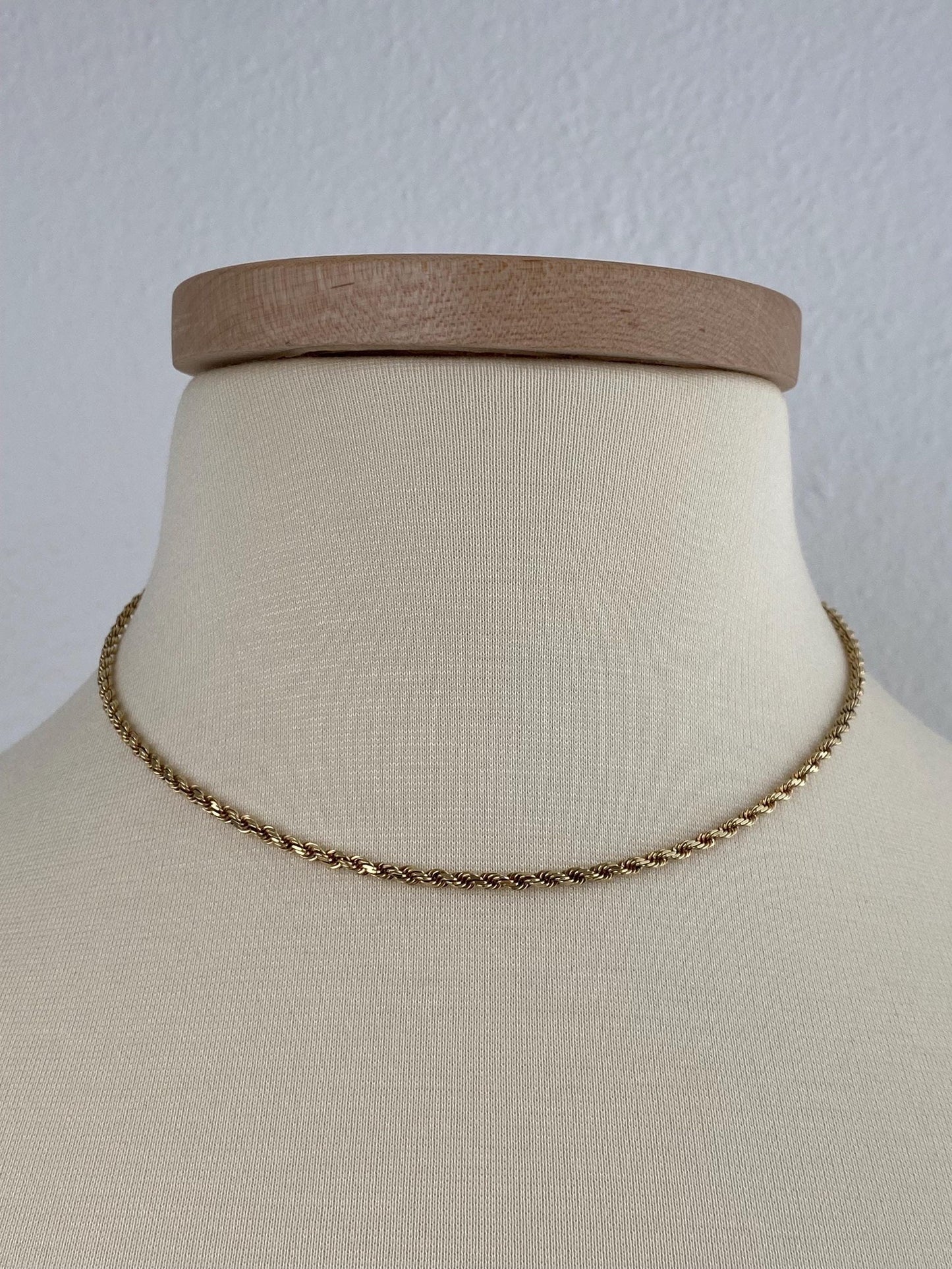 Vintage Solid 14k Yellow Gold Rope Chain Necklace - 16 inches