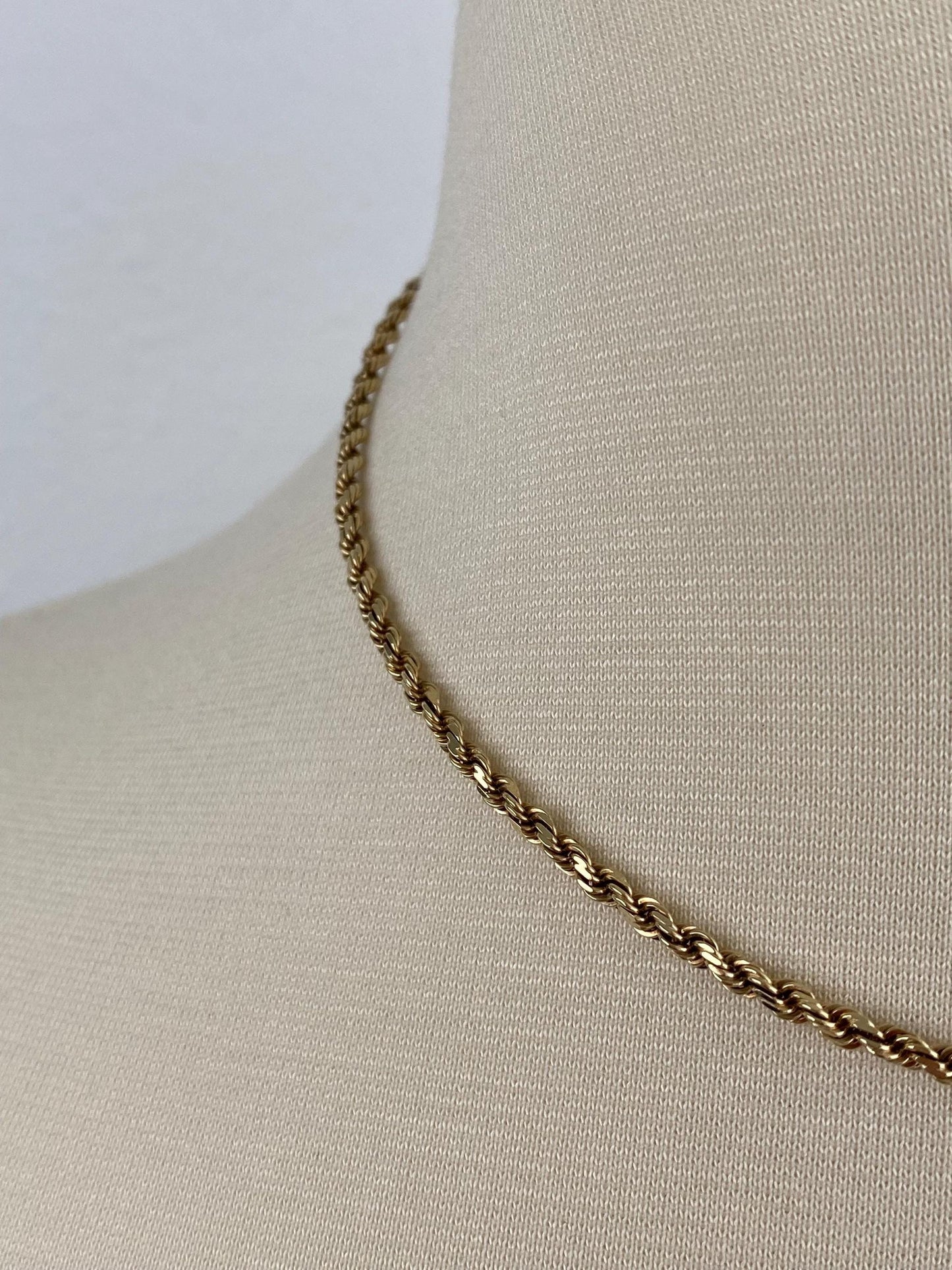 Vintage Solid 14k Yellow Gold Rope Chain Necklace - 16 inches