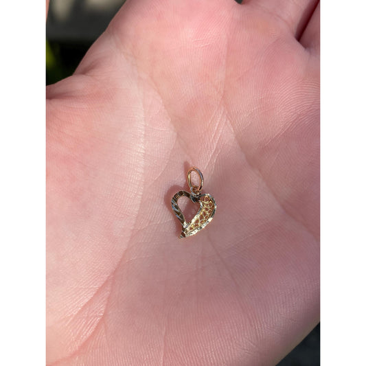 Solid 14k Yellow Gold Diamond Cut Heart Charm