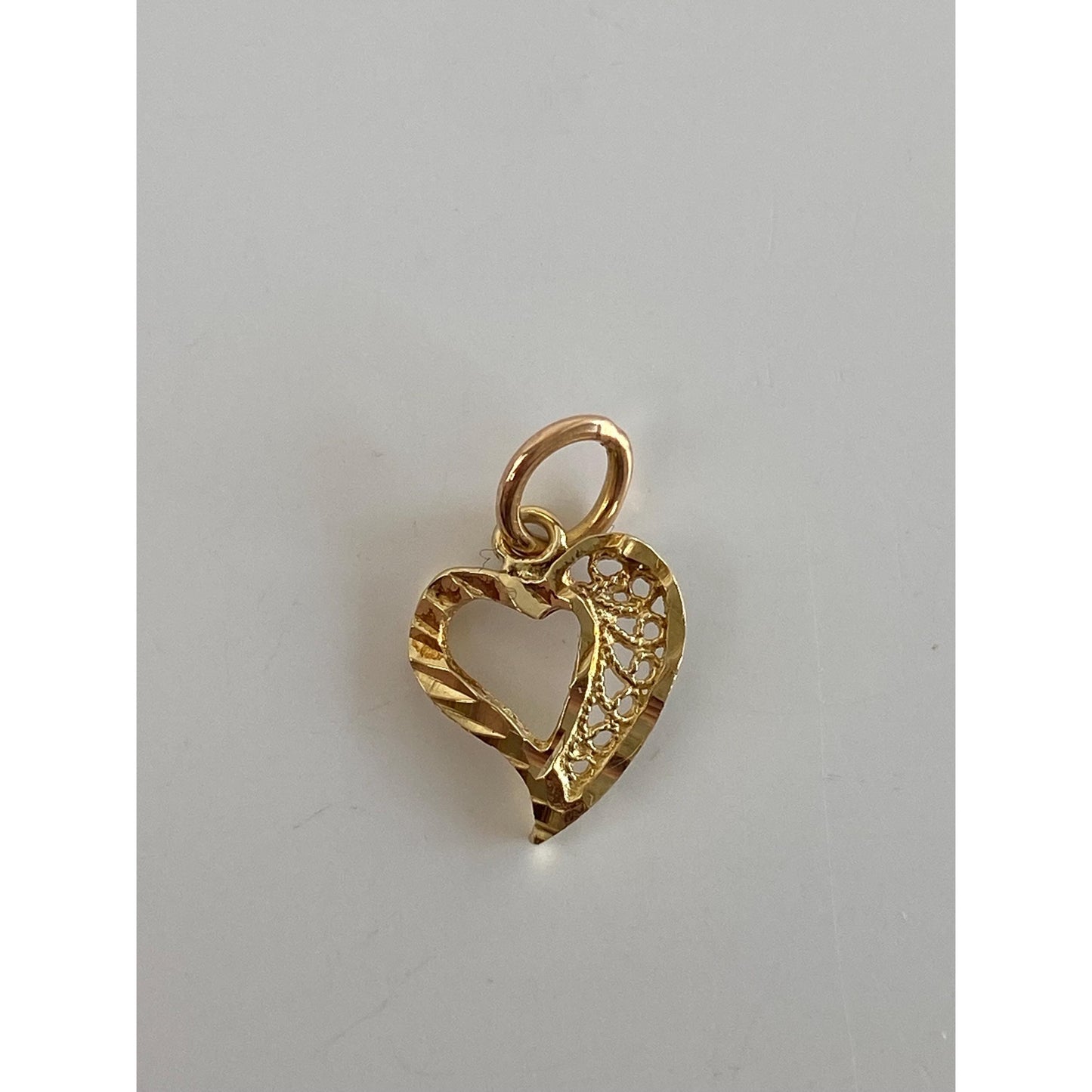 Solid 14k Yellow Gold Diamond Cut Heart Charm