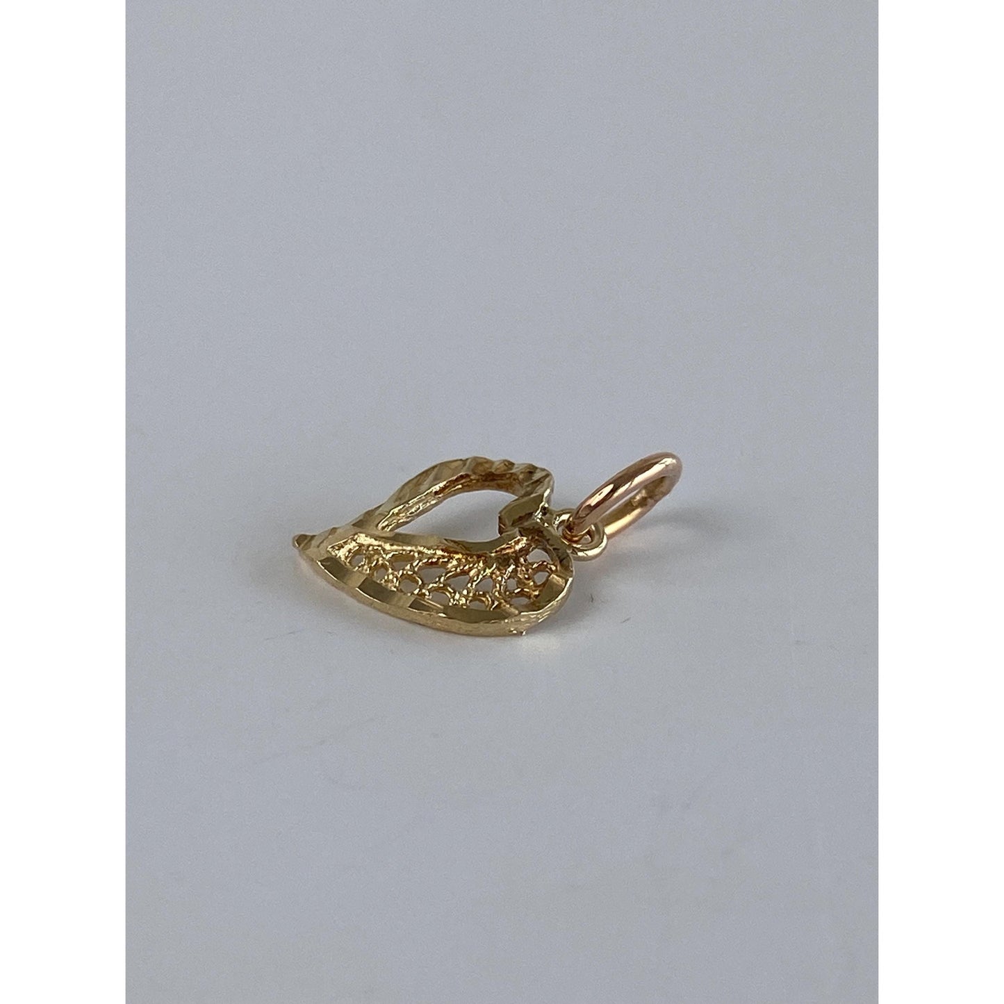 Solid 14k Yellow Gold Diamond Cut Heart Charm