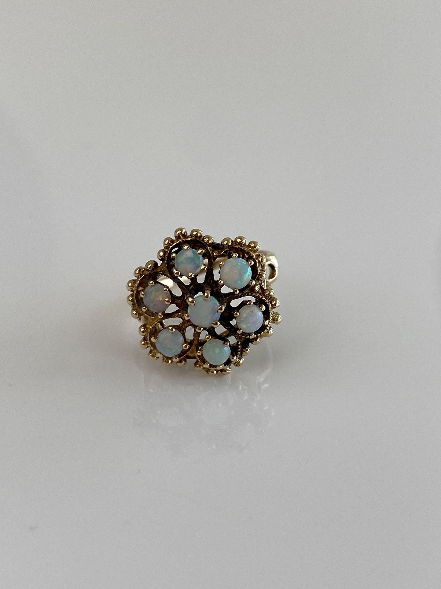 Vintage Solid 14k Yellow Gold Opal Cluster Ring - Size 4.5