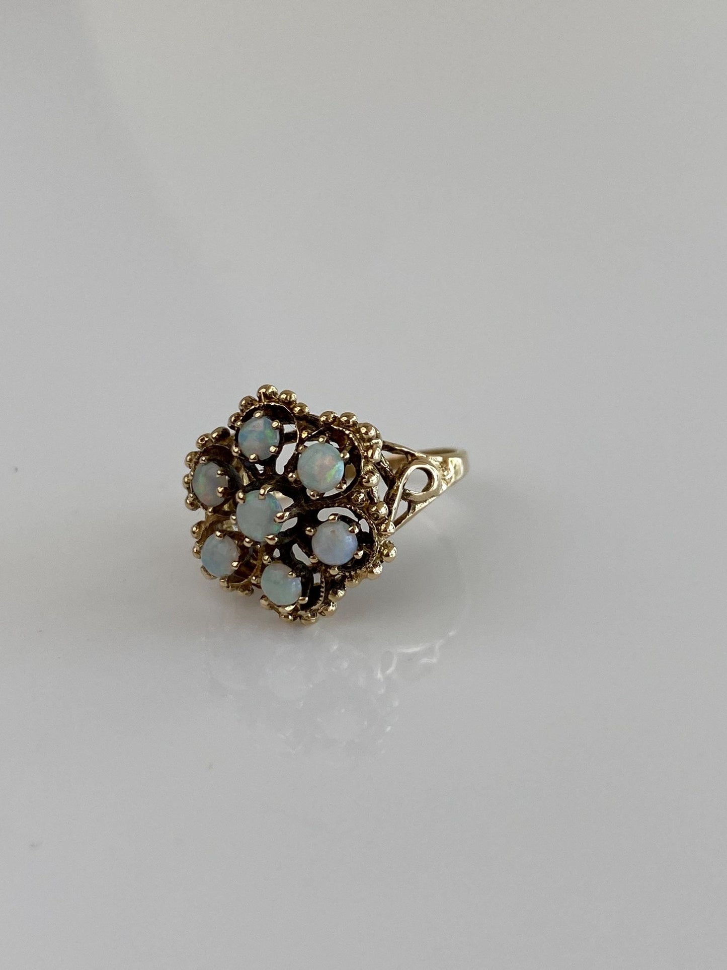 Vintage Solid 14k Yellow Gold Opal Cluster Ring - Size 4.5
