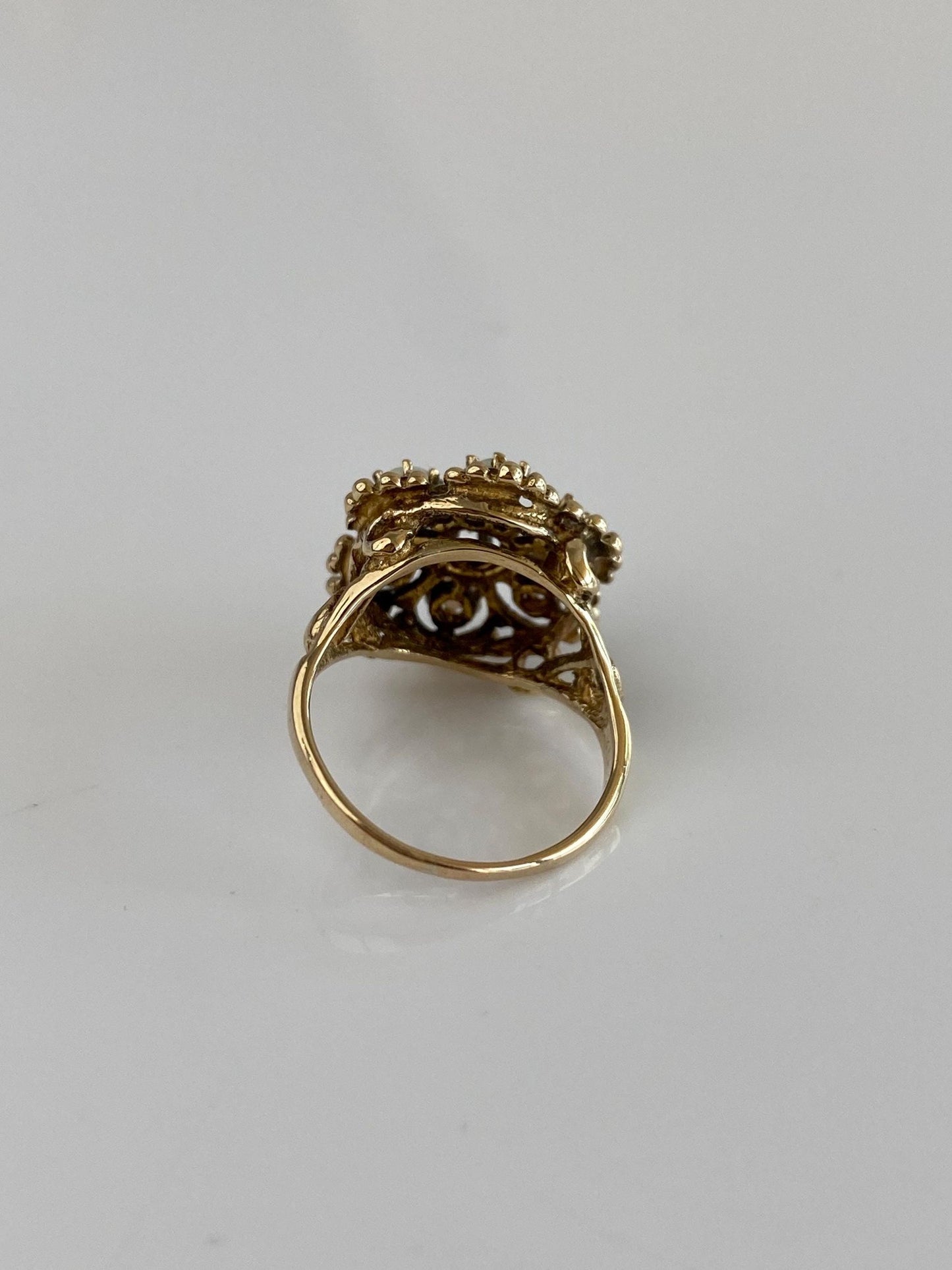 Vintage Solid 14k Yellow Gold Opal Cluster Ring - Size 4.5