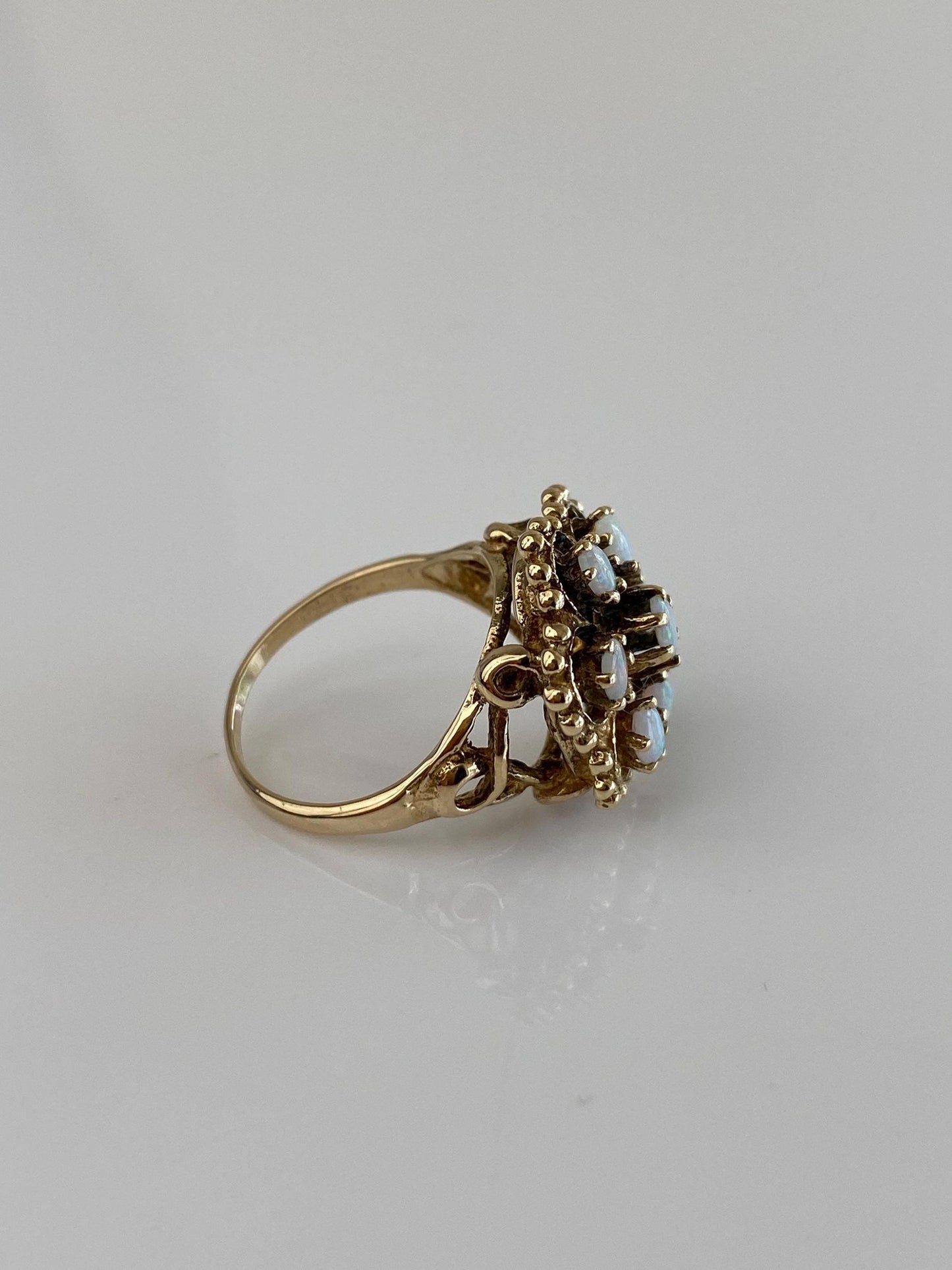 Vintage Solid 14k Yellow Gold Opal Cluster Ring - Size 4.5