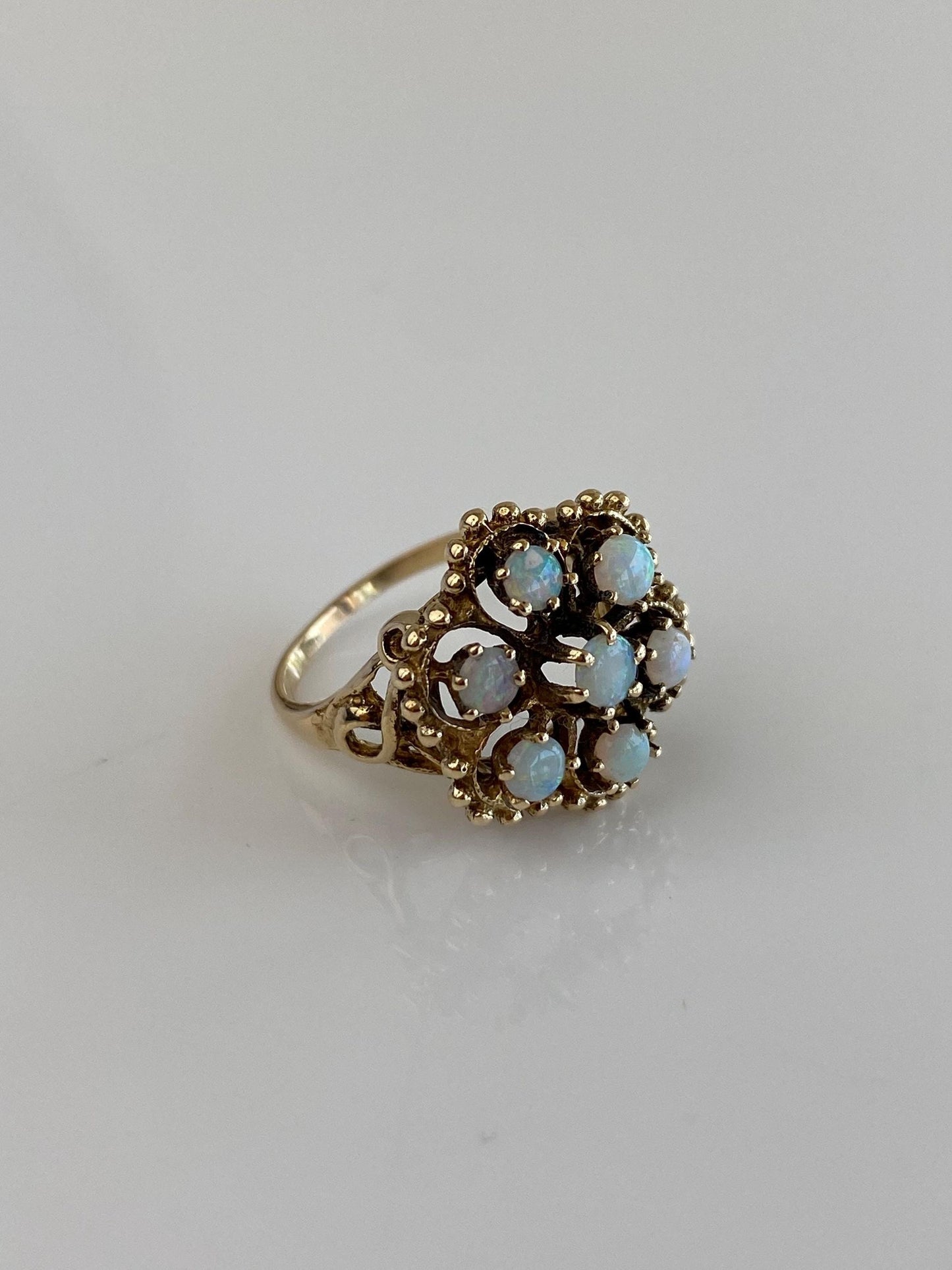 Vintage Solid 14k Yellow Gold Opal Cluster Ring - Size 4.5