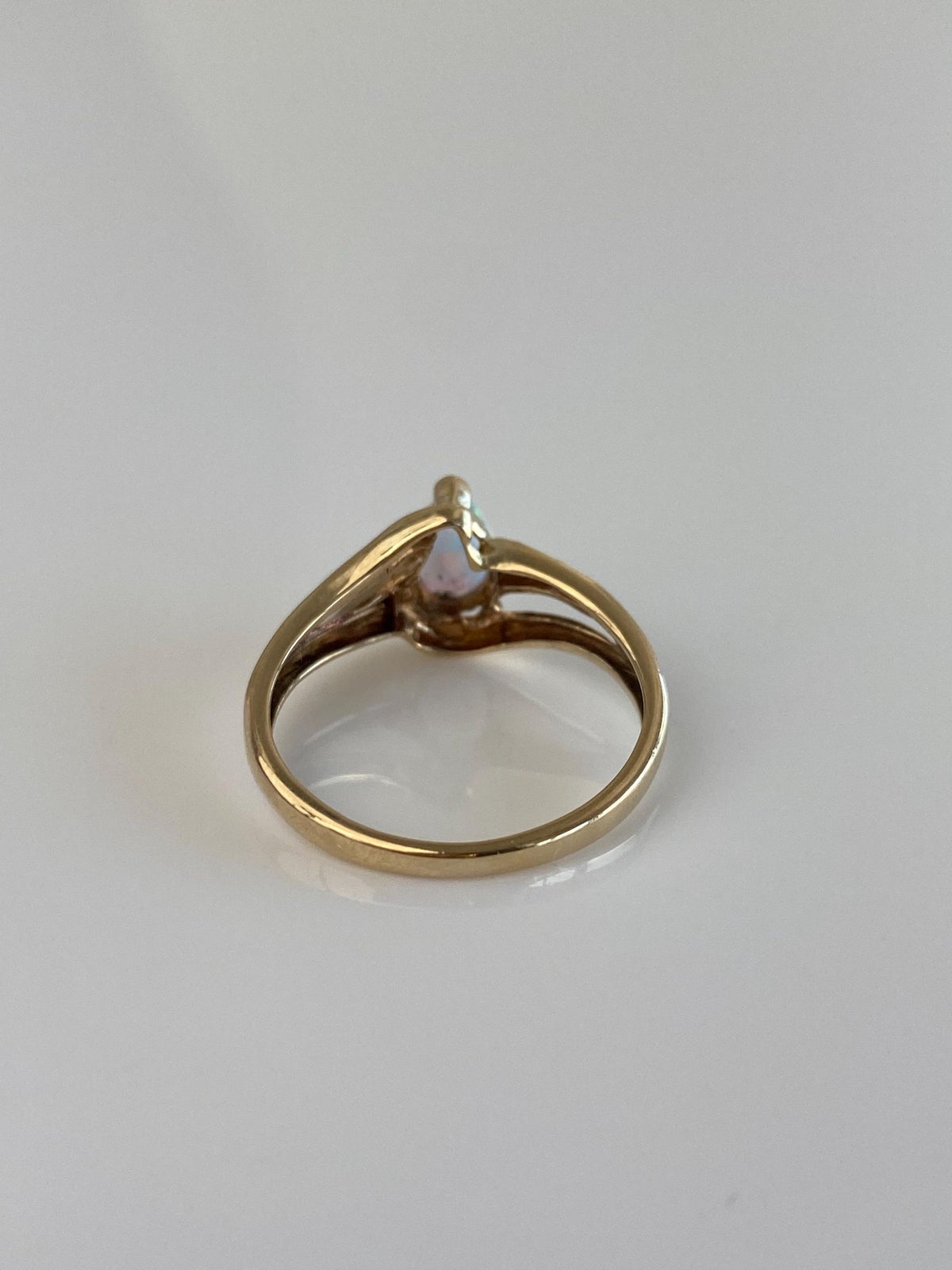 Vintage Solid 10k White & Yellow Gold Opal Teardrop Clear Cubic Zirconia Ring - Size 6.5