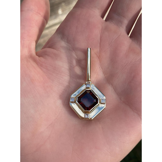 Vintage Solid 14k Yellow Gold Garnet Diamond Charm