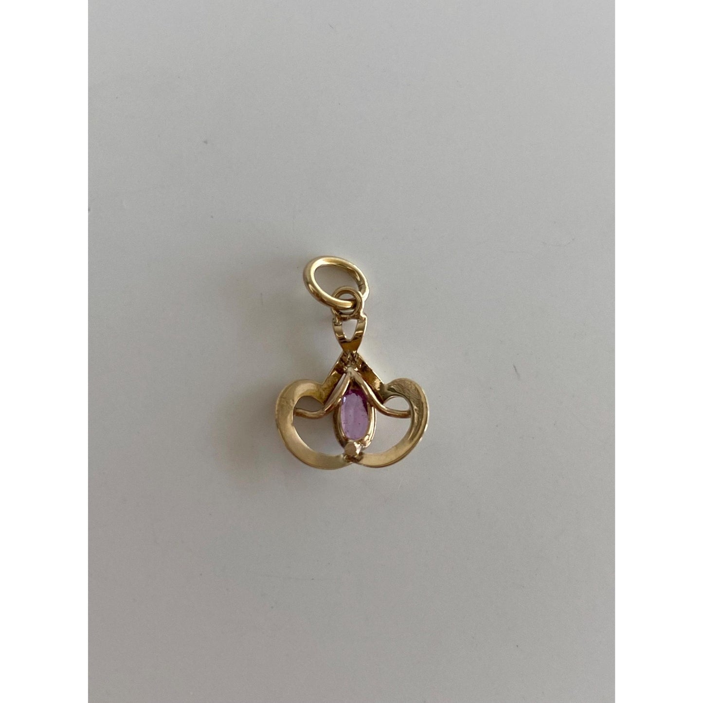 Vintage Solid 10k Yellow Gold Pink Cubic Zirconia Stick Pin Conversion Charm