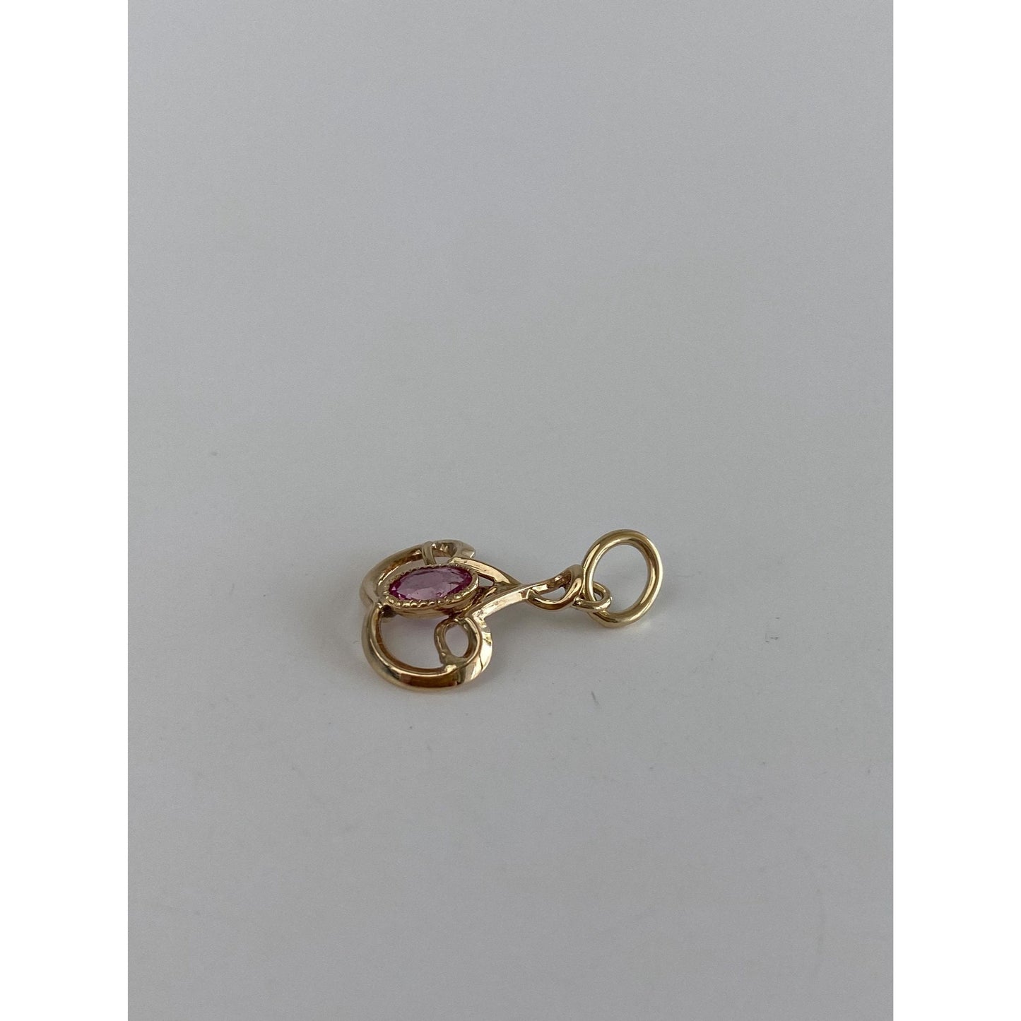 Vintage Solid 10k Yellow Gold Pink Cubic Zirconia Stick Pin Conversion Charm