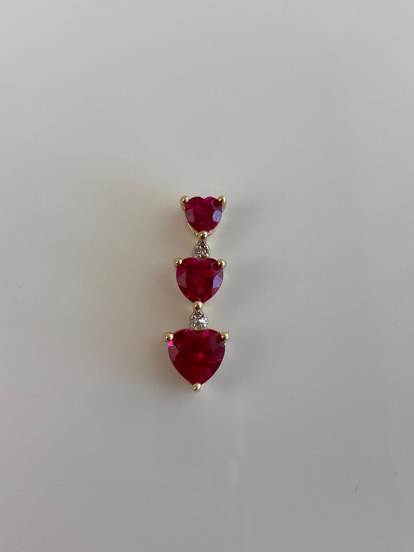 Vintage Solid 10k Yellow Gold Pink Sapphire Hearts Charm