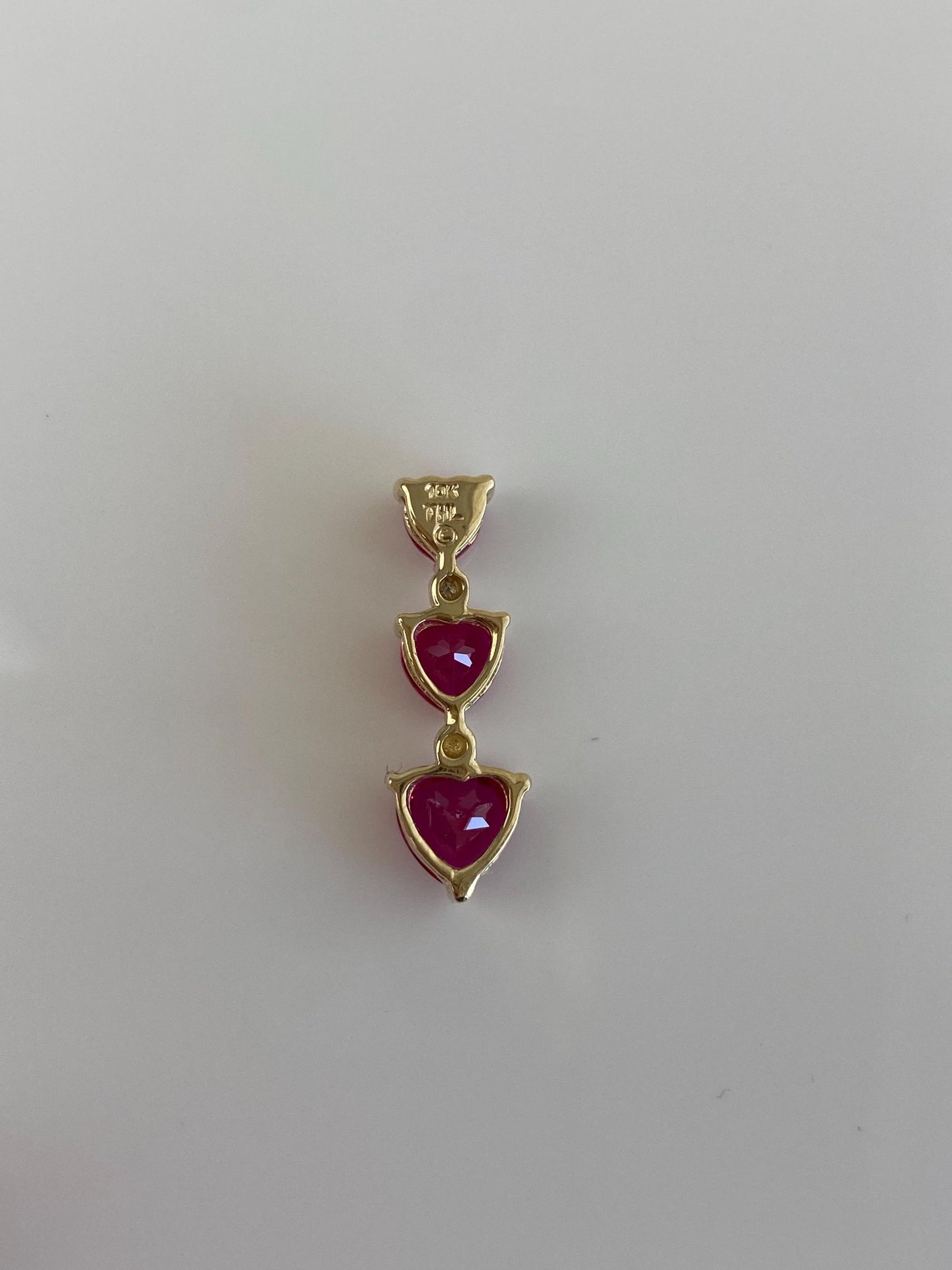 Vintage Solid 10k Yellow Gold Pink Sapphire Hearts Charm