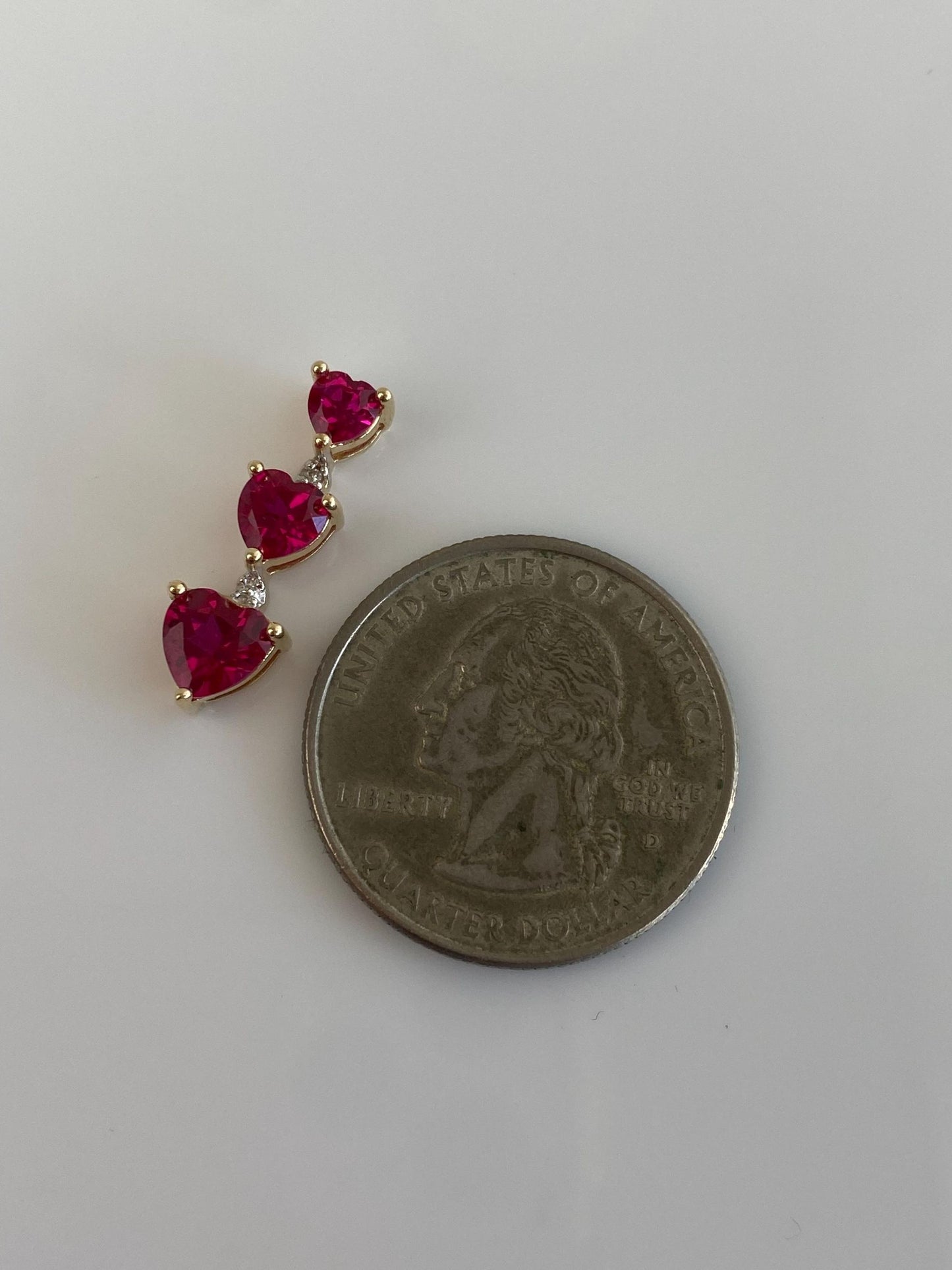 Vintage Solid 10k Yellow Gold Pink Sapphire Hearts Charm