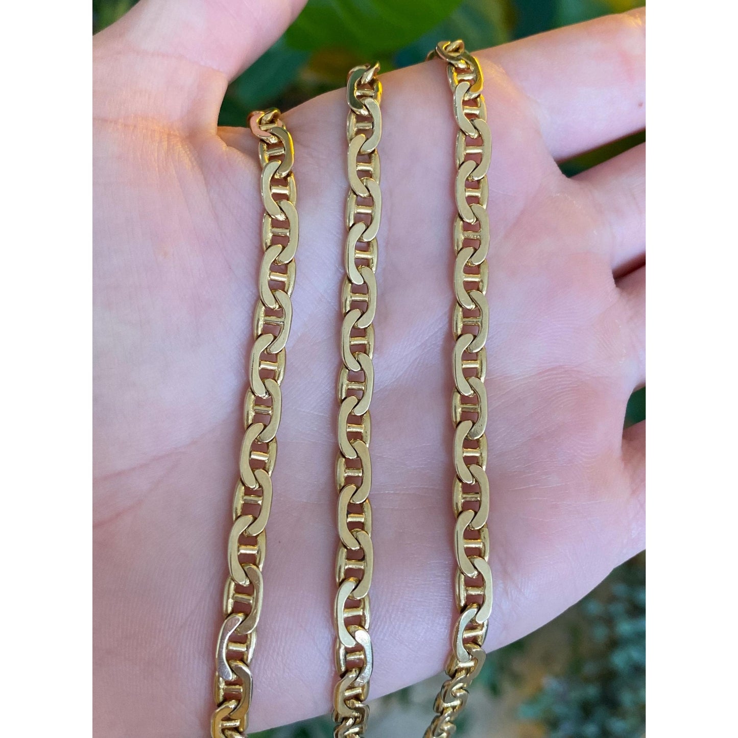 Vintage Solid 14k Yellow Gold Long Flat Mariner Chain Necklace - 20.25 inches