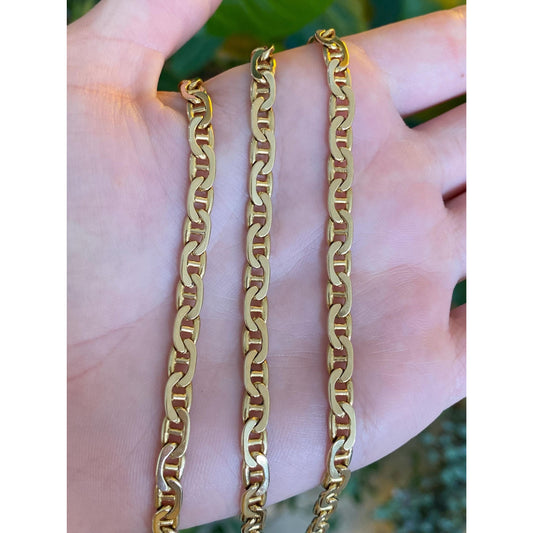Vintage Solid 14k Yellow Gold Long Flat Mariner Chain Necklace - 20.25 inches
