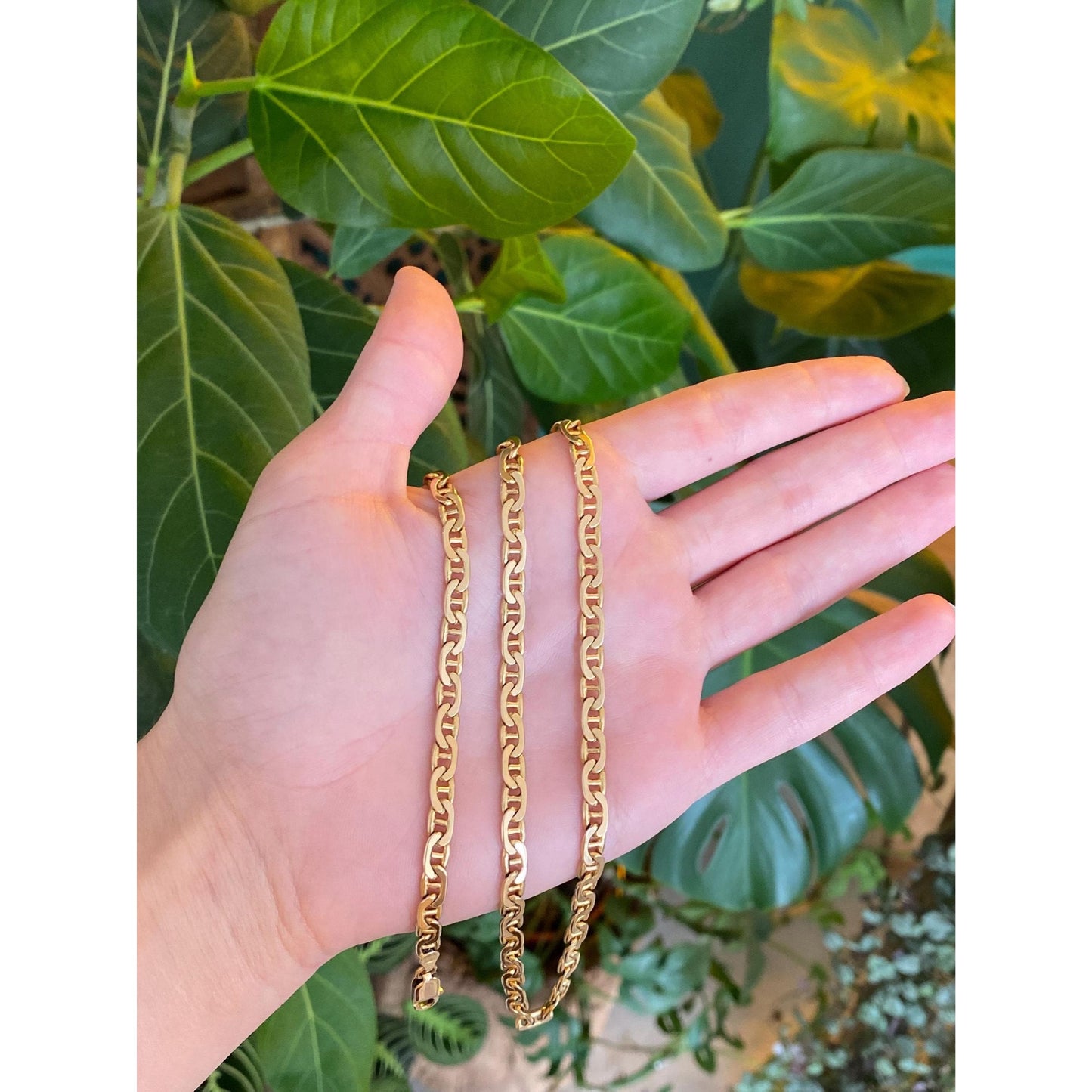 Vintage Solid 14k Yellow Gold Long Flat Mariner Chain Necklace - 20.25 inches