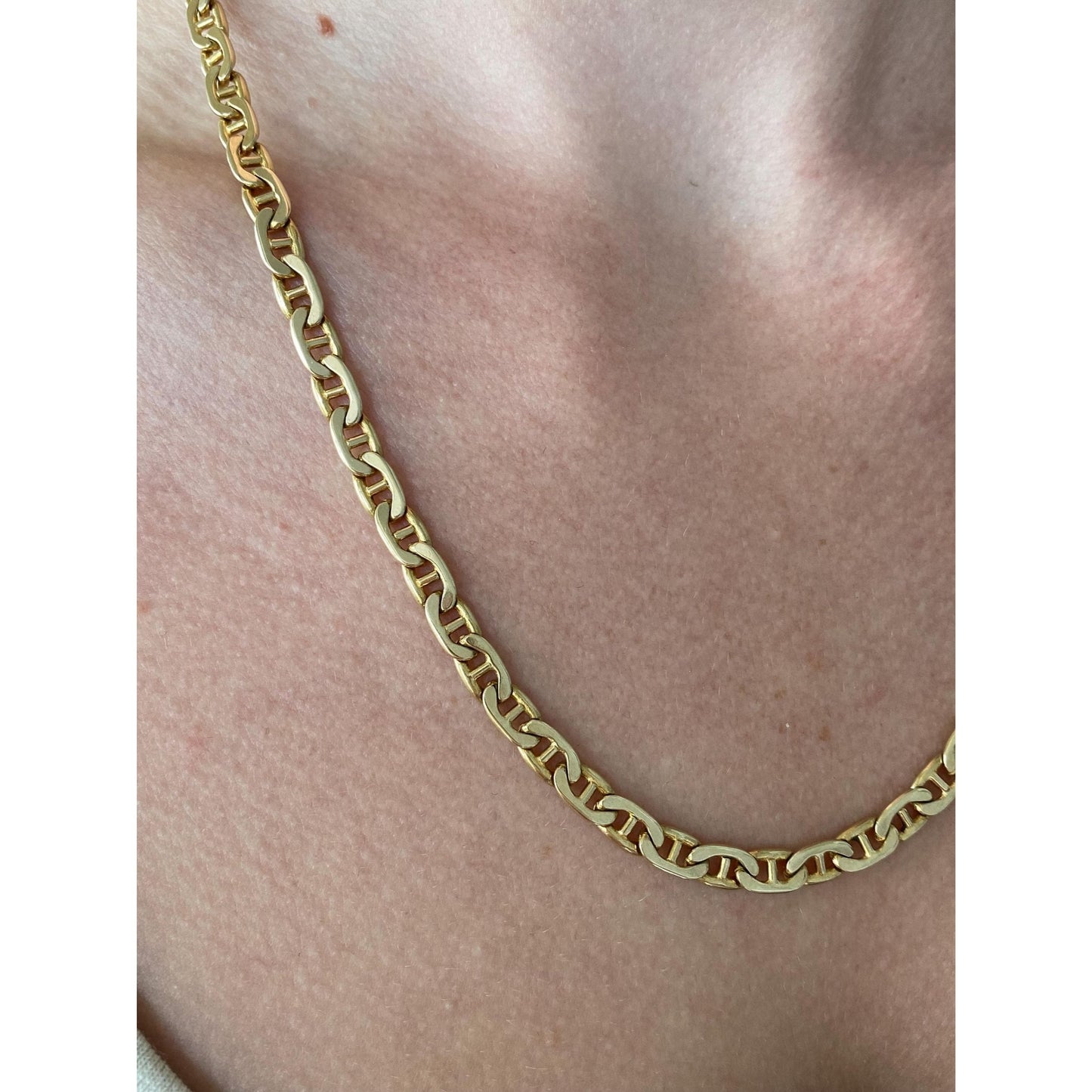 Vintage Solid 14k Yellow Gold Long Flat Mariner Chain Necklace - 20.25 inches