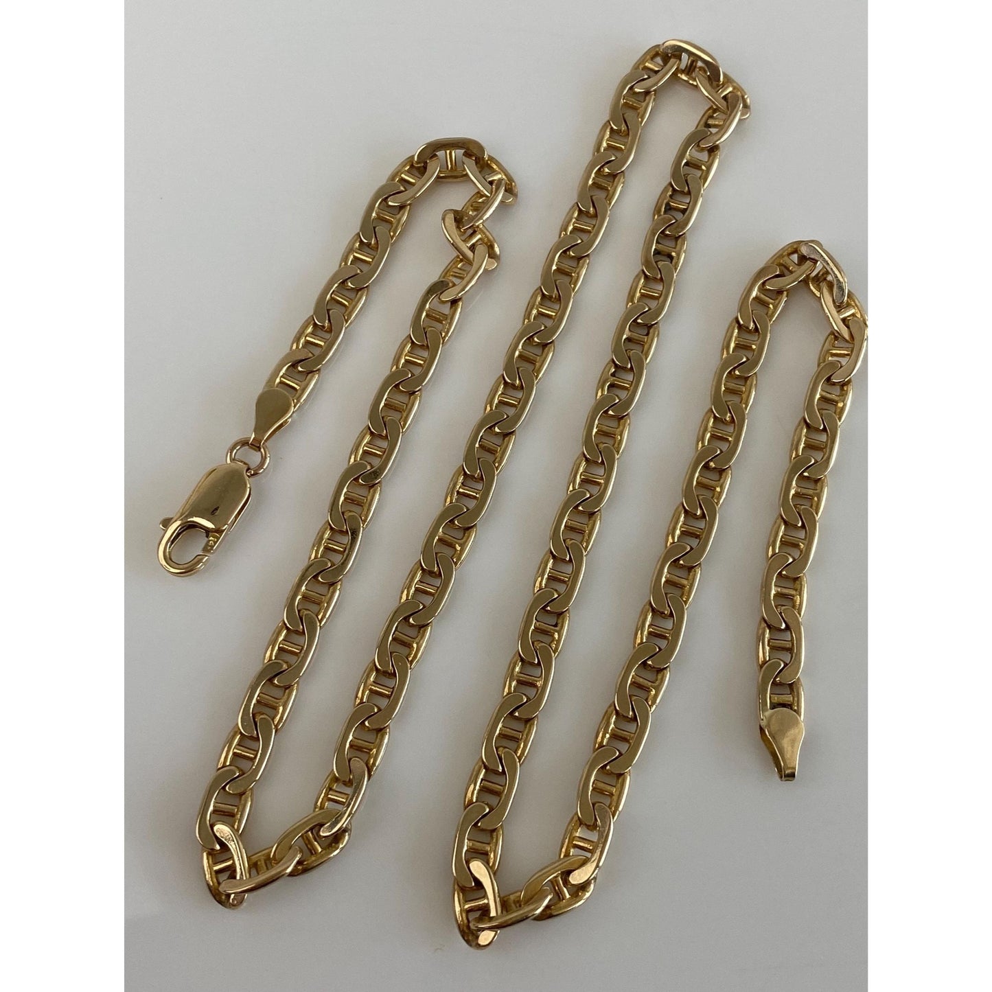 Vintage Solid 14k Yellow Gold Long Flat Mariner Chain Necklace - 20.25 inches