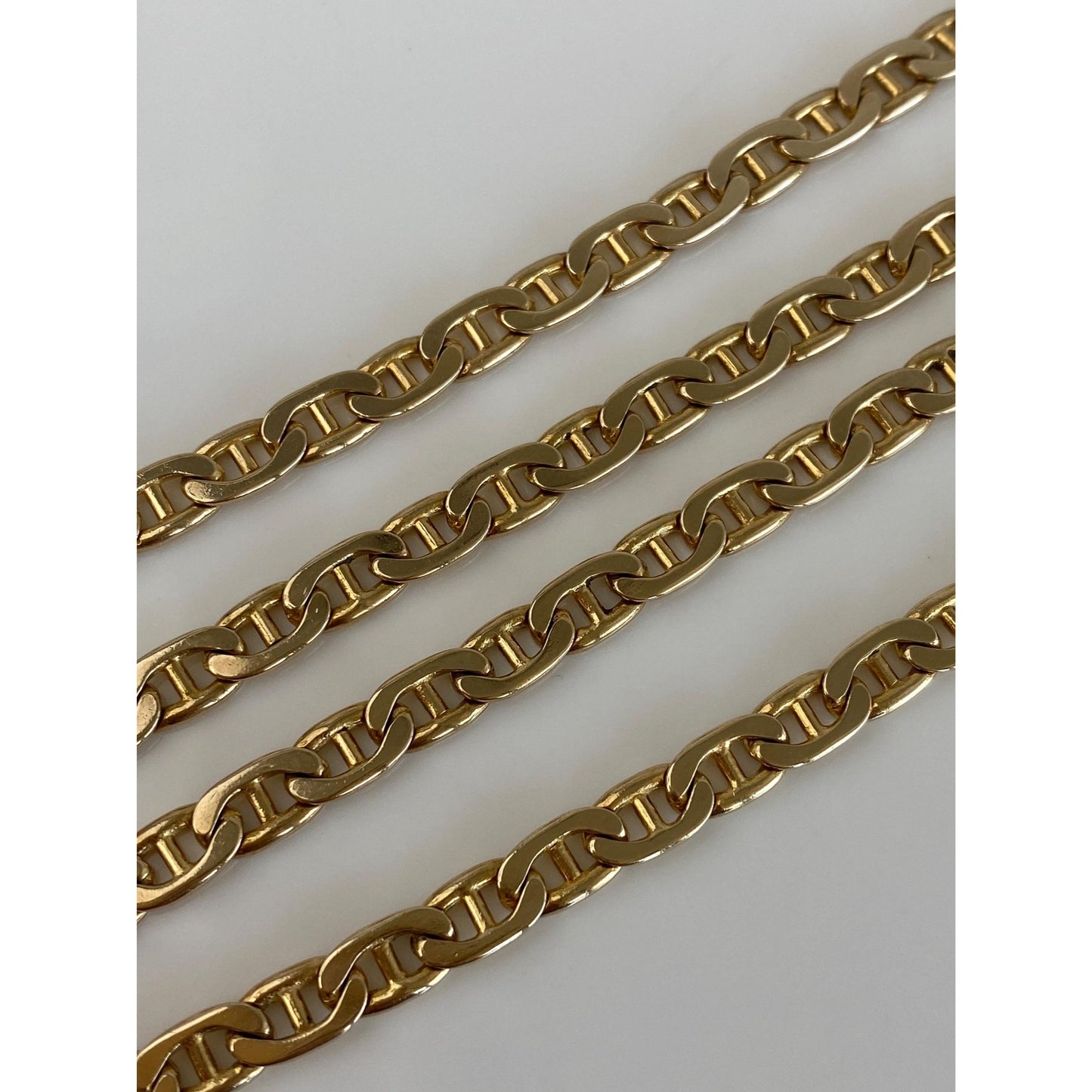 Vintage Solid 14k Yellow Gold Long Flat Mariner Chain Necklace - 20.25 inches