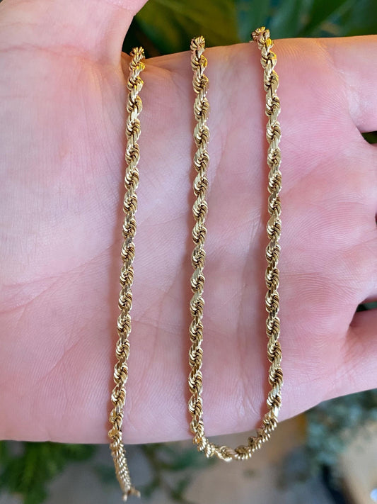 Vintage Solid 14k Yellow Gold Diamond Cut Rope Chain Necklace - 24.75 inches