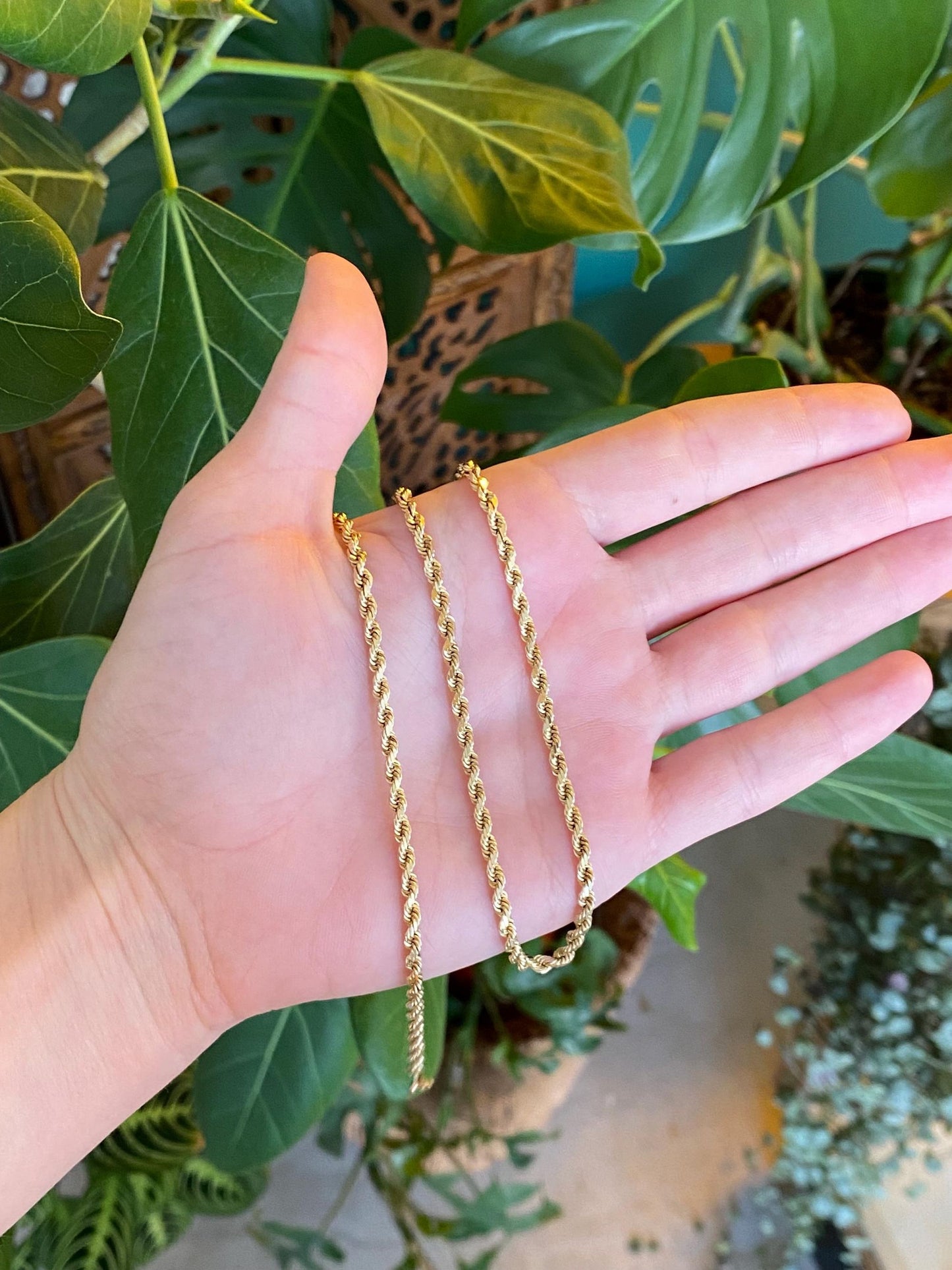 Vintage Solid 14k Yellow Gold Diamond Cut Rope Chain Necklace - 24.75 inches