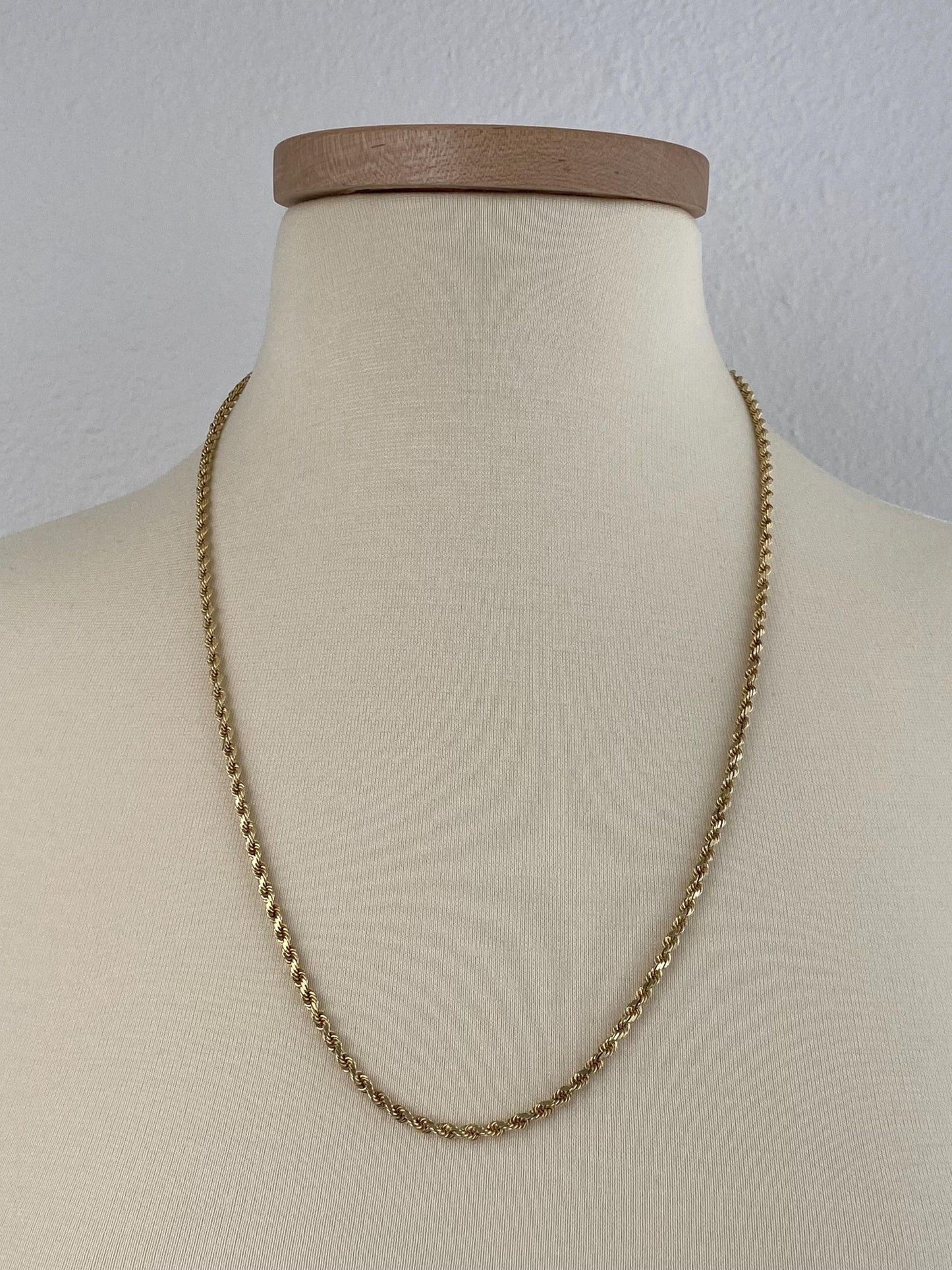 Vintage Solid 14k Yellow Gold Diamond Cut Rope Chain Necklace - 24.75 inches