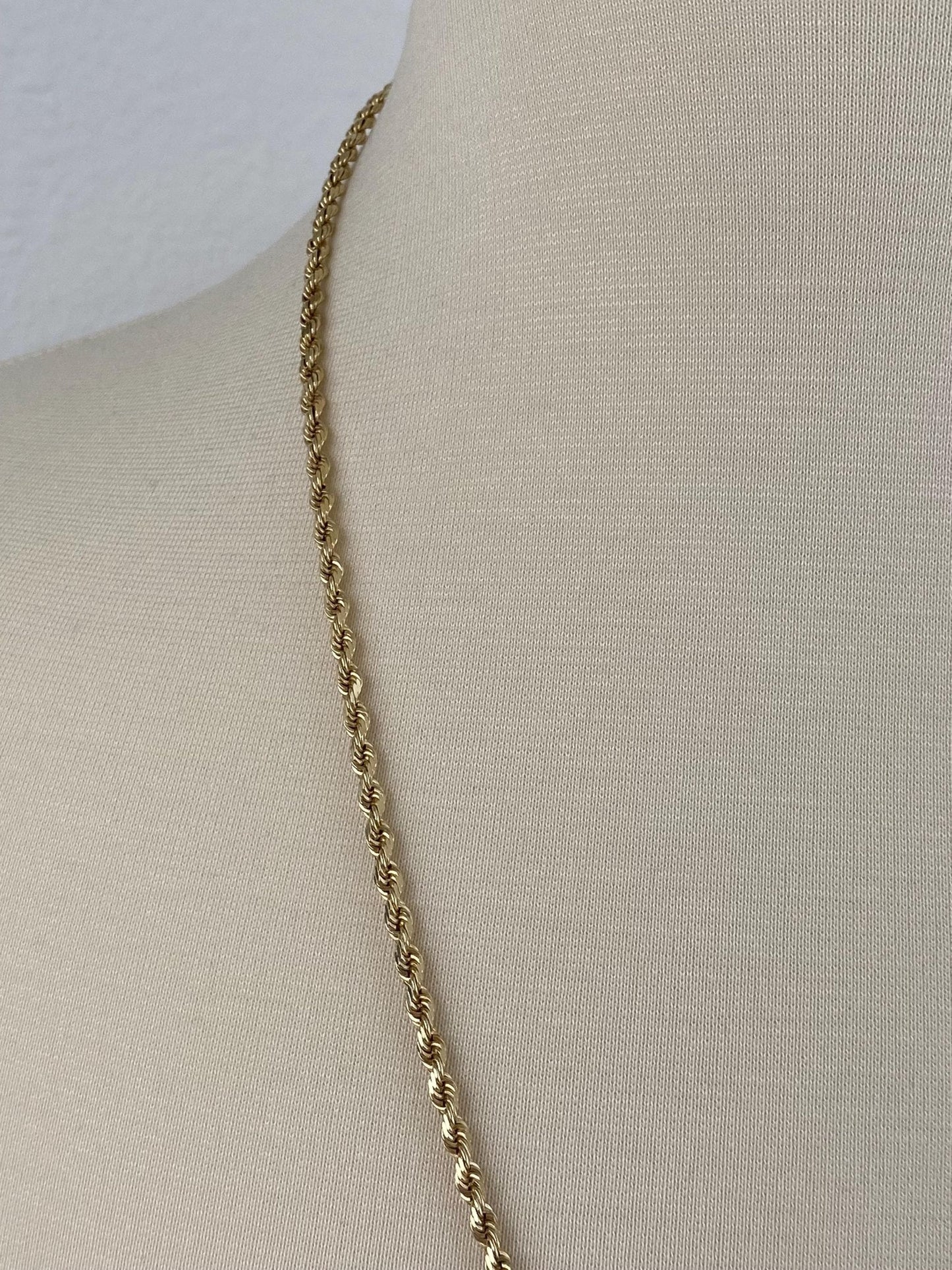 Vintage Solid 14k Yellow Gold Diamond Cut Rope Chain Necklace - 24.75 inches