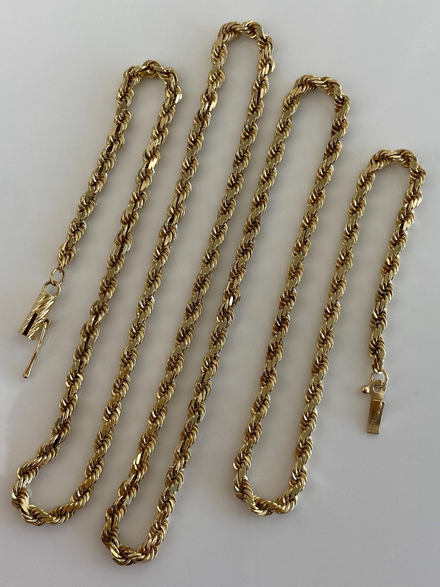 Vintage Solid 14k Yellow Gold Diamond Cut Rope Chain Necklace - 24.75 inches