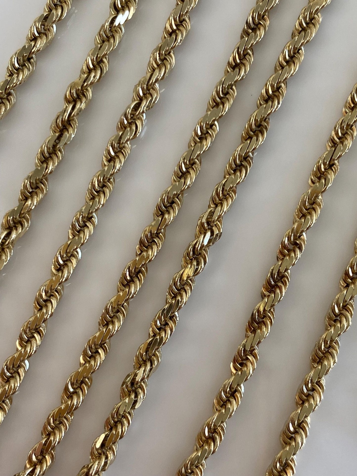 Vintage Solid 14k Yellow Gold Diamond Cut Rope Chain Necklace - 24.75 inches