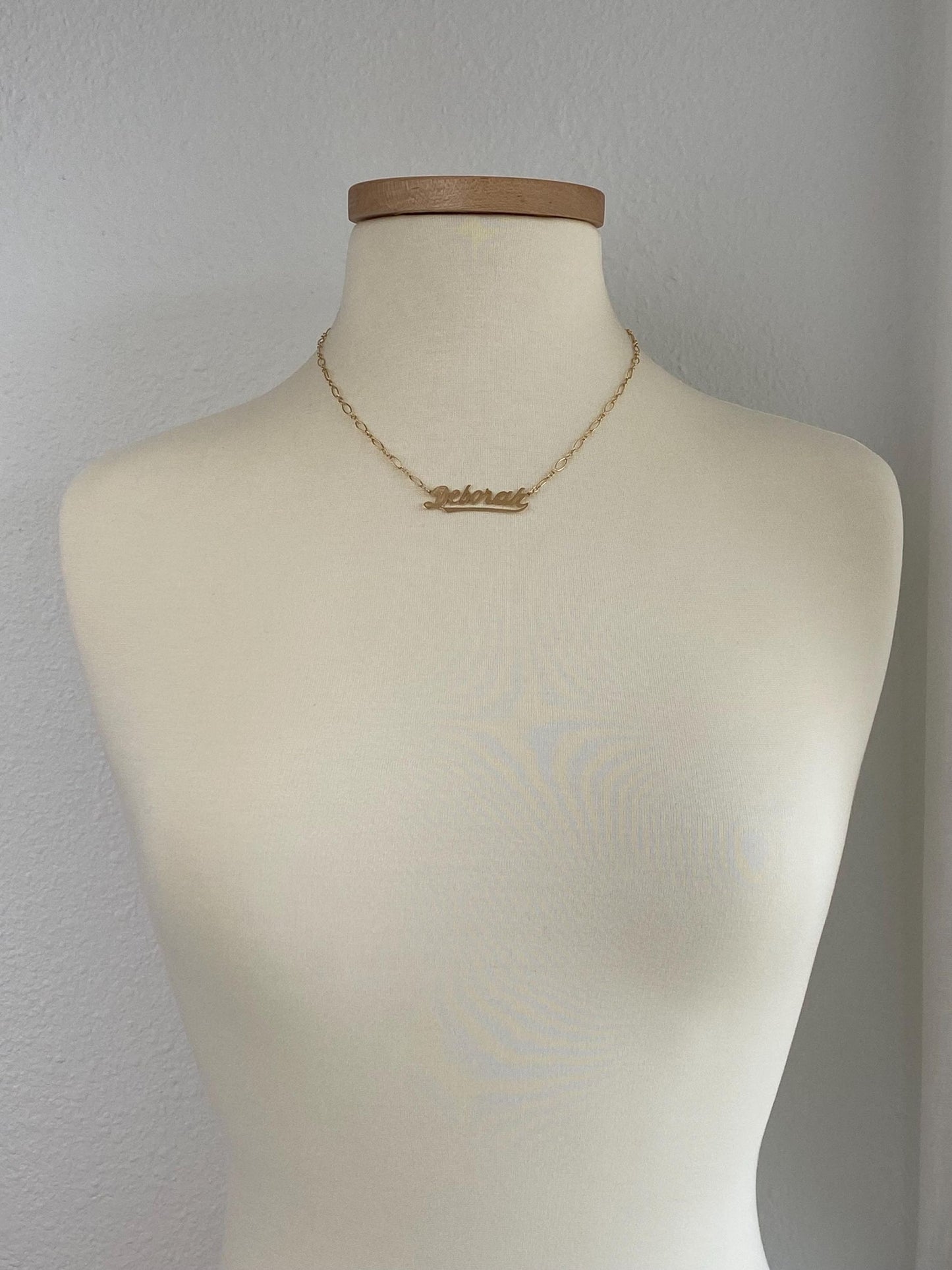 Vintage Solid 14k Yellow Gold 'Deborah' Nameplate Fancy Chain Necklace - 18.5 inches
