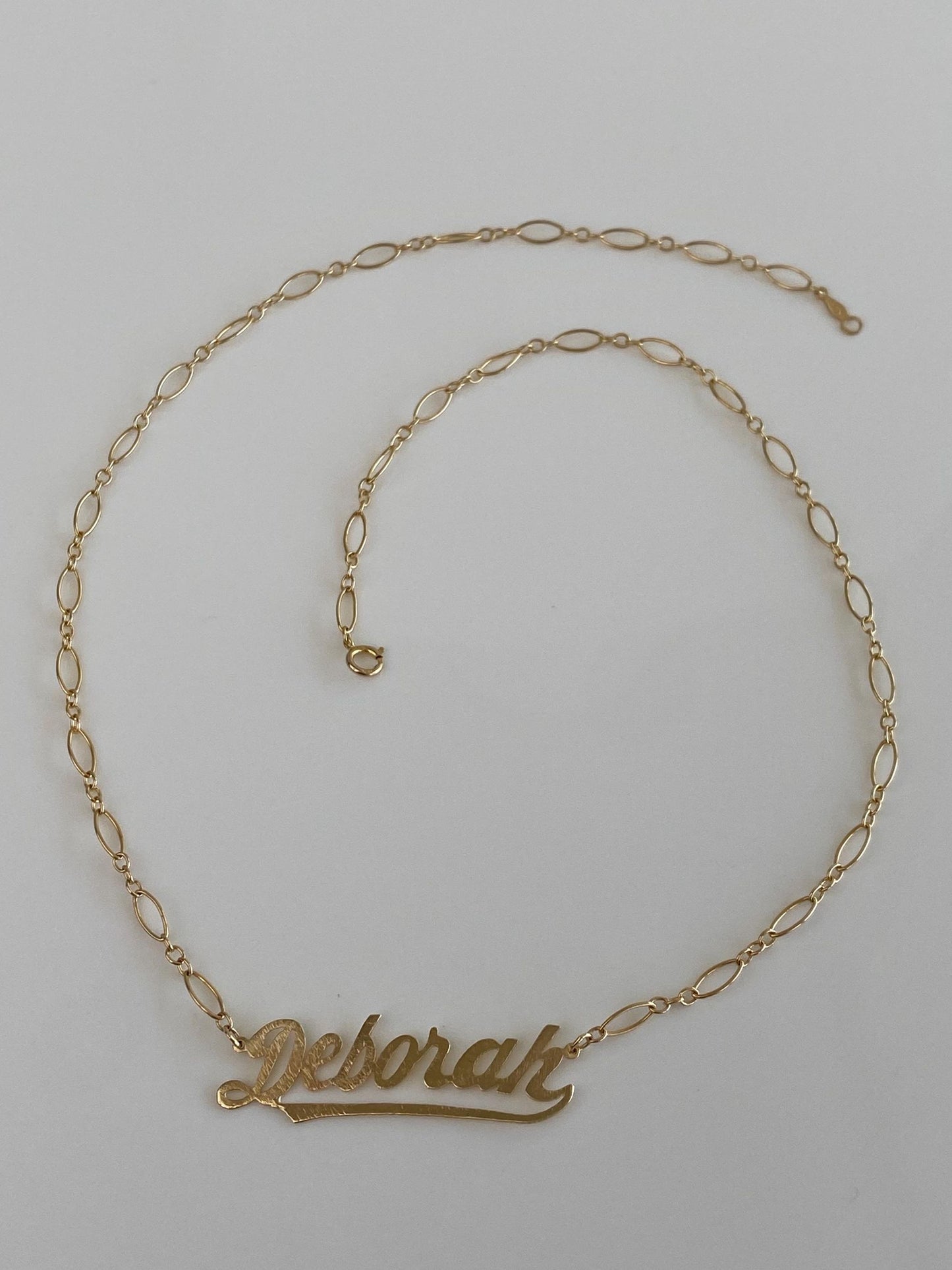 Vintage Solid 14k Yellow Gold 'Deborah' Nameplate Fancy Chain Necklace - 18.5 inches