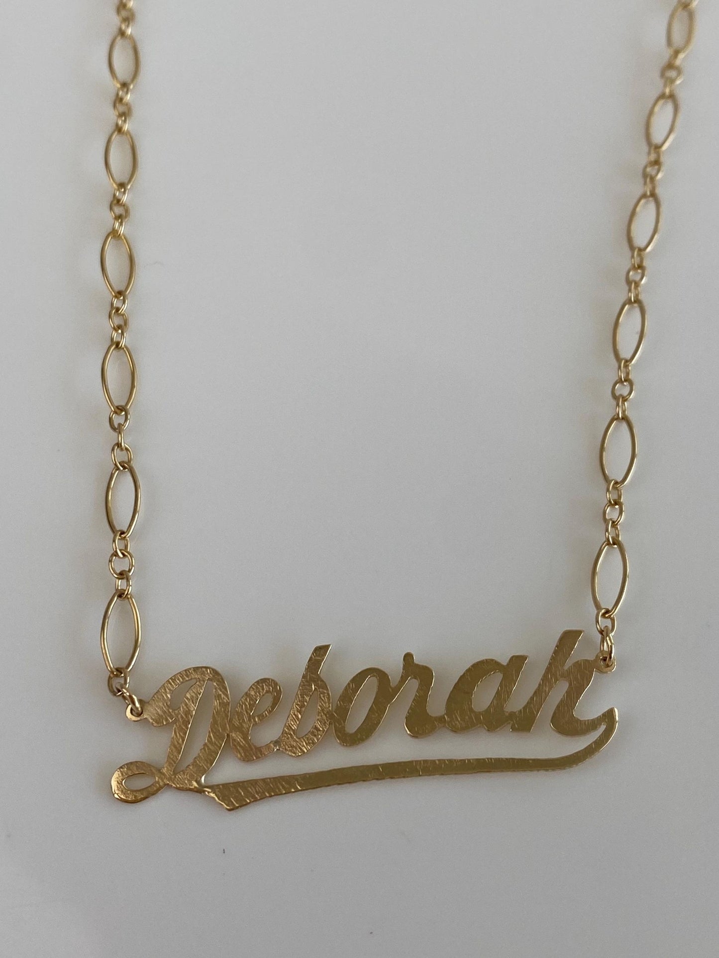 Vintage Solid 14k Yellow Gold 'Deborah' Nameplate Fancy Chain Necklace - 18.5 inches