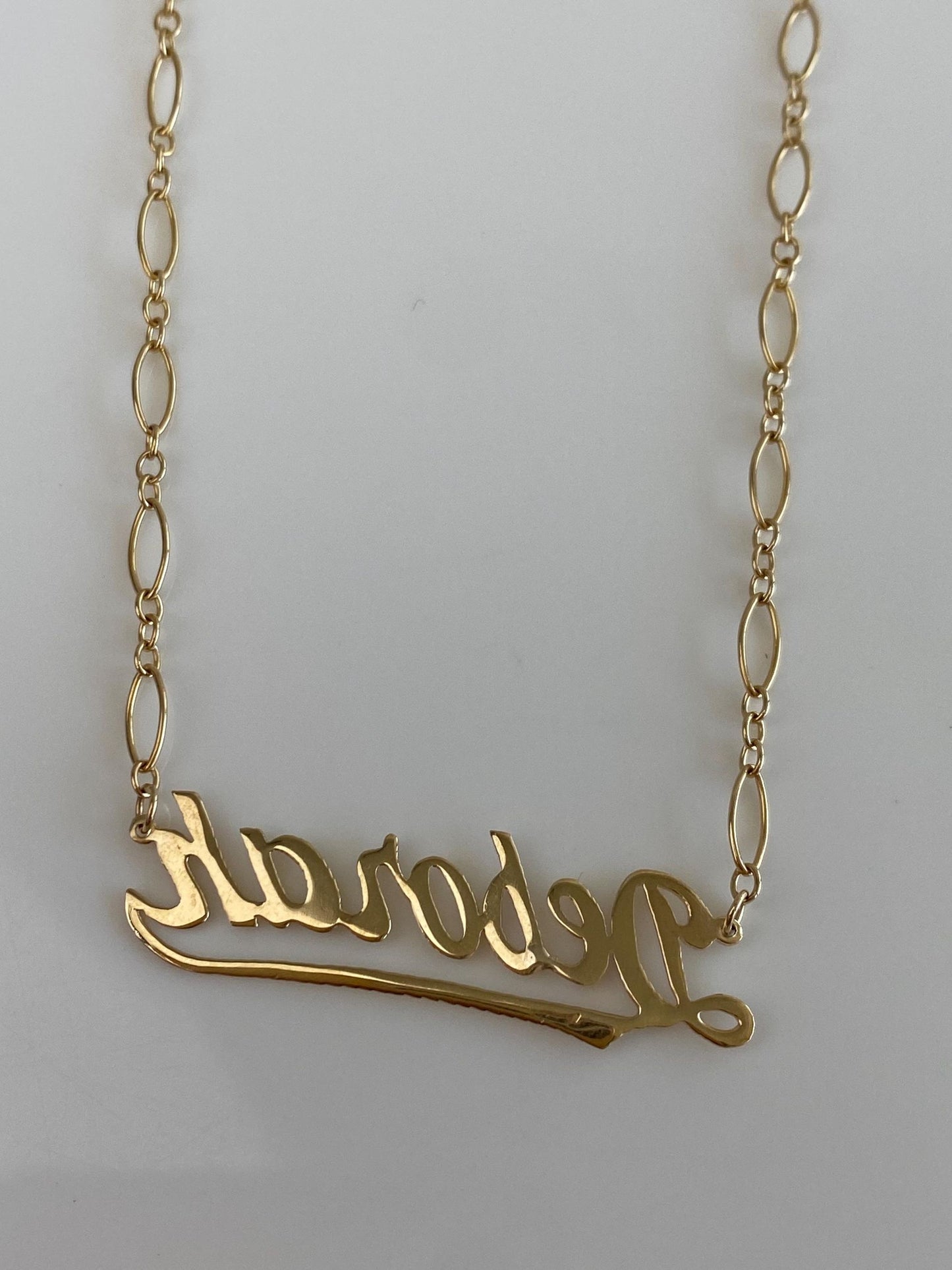 Vintage Solid 14k Yellow Gold 'Deborah' Nameplate Fancy Chain Necklace - 18.5 inches