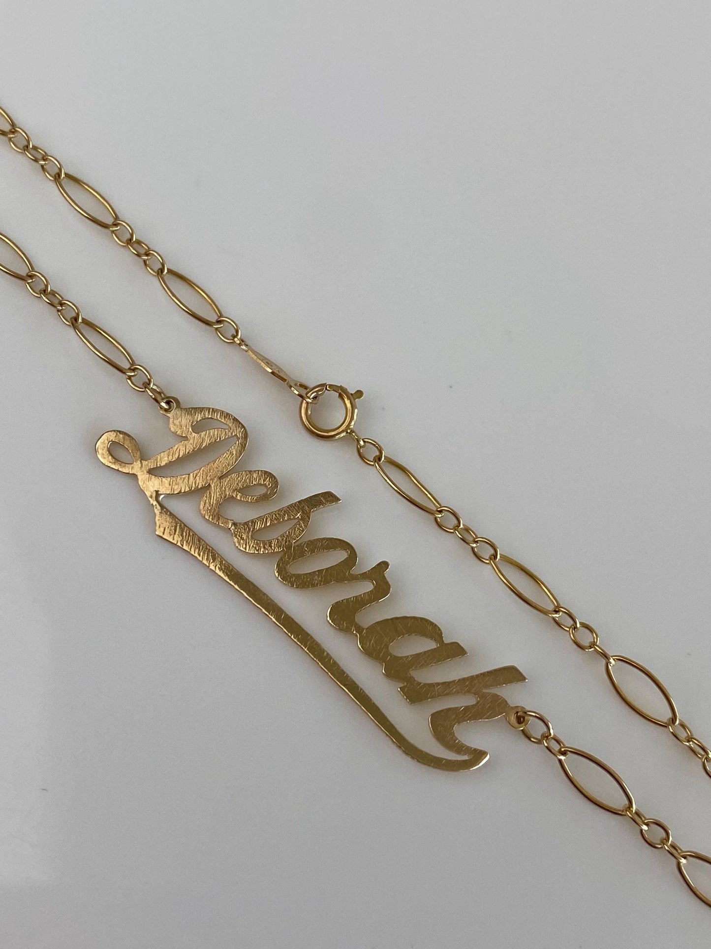 Vintage Solid 14k Yellow Gold 'Deborah' Nameplate Fancy Chain Necklace - 18.5 inches