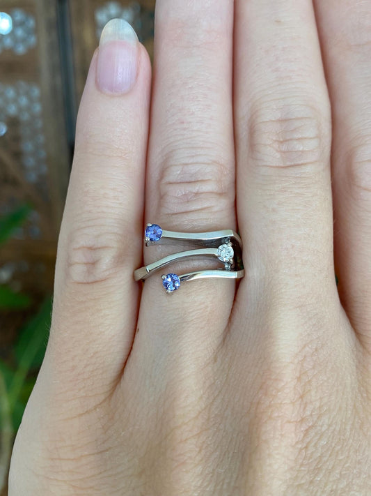 Solid 14k White Gold Diamond Tanzanite Ring - Size 5.5