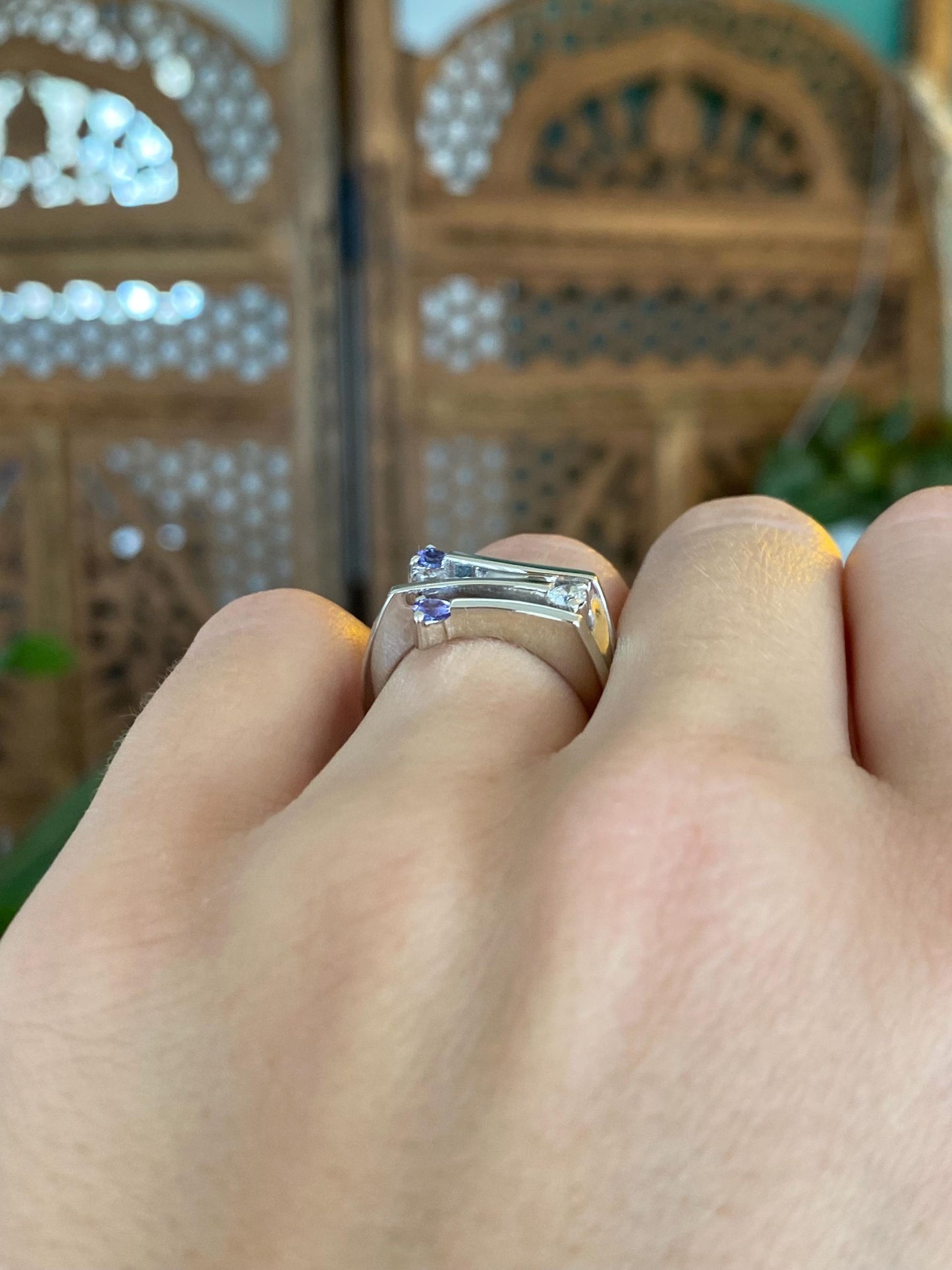 Solid 14k White Gold Diamond Tanzanite Ring - Size 5.5