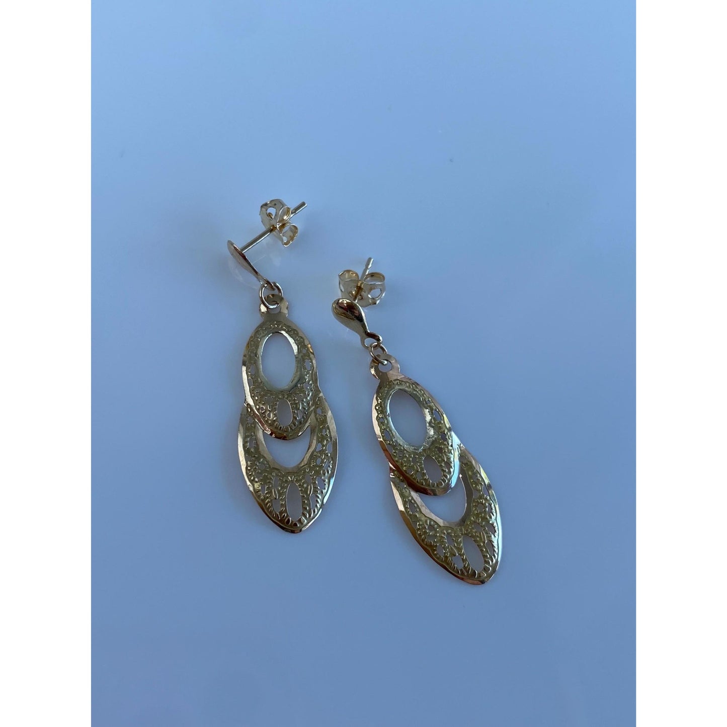 Vintage Solid 14k Yellow Gold Open Work Dangle Stud Earrings