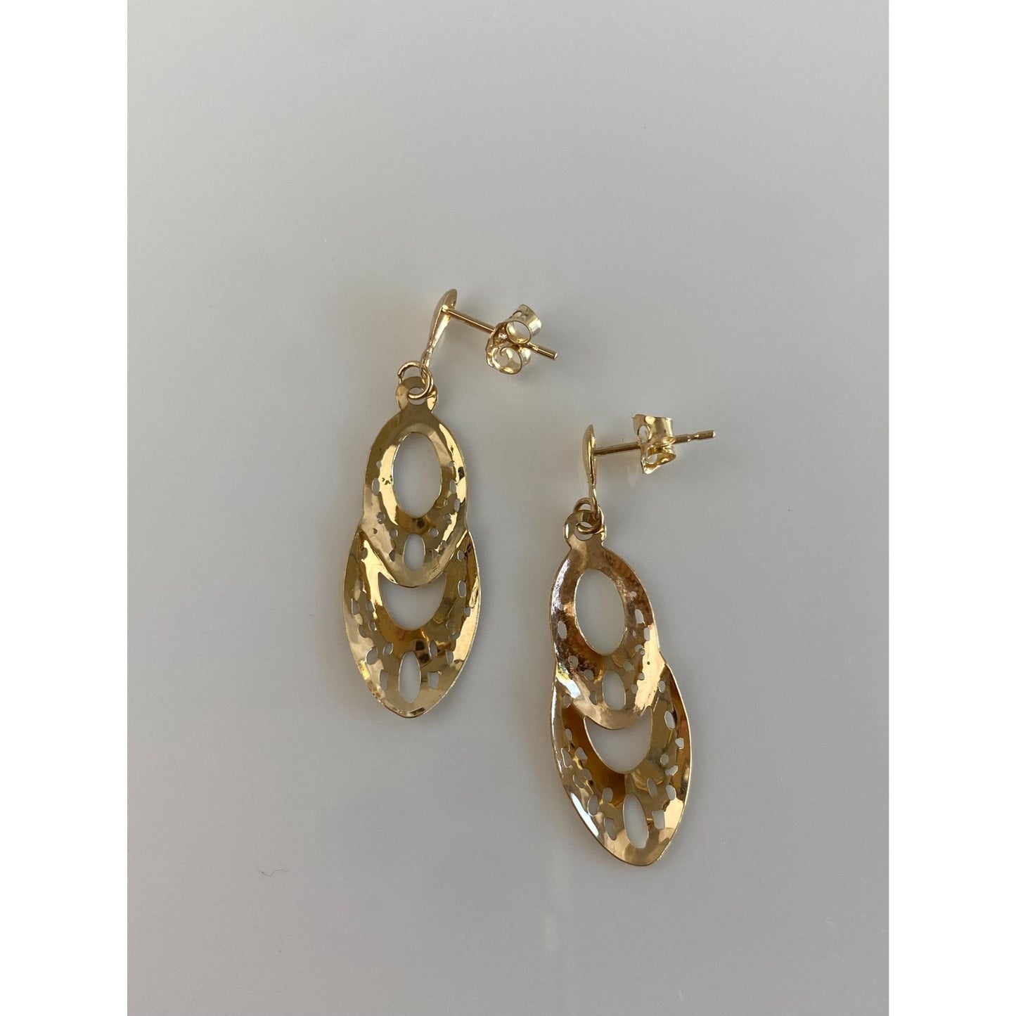 Vintage Solid 14k Yellow Gold Open Work Dangle Stud Earrings