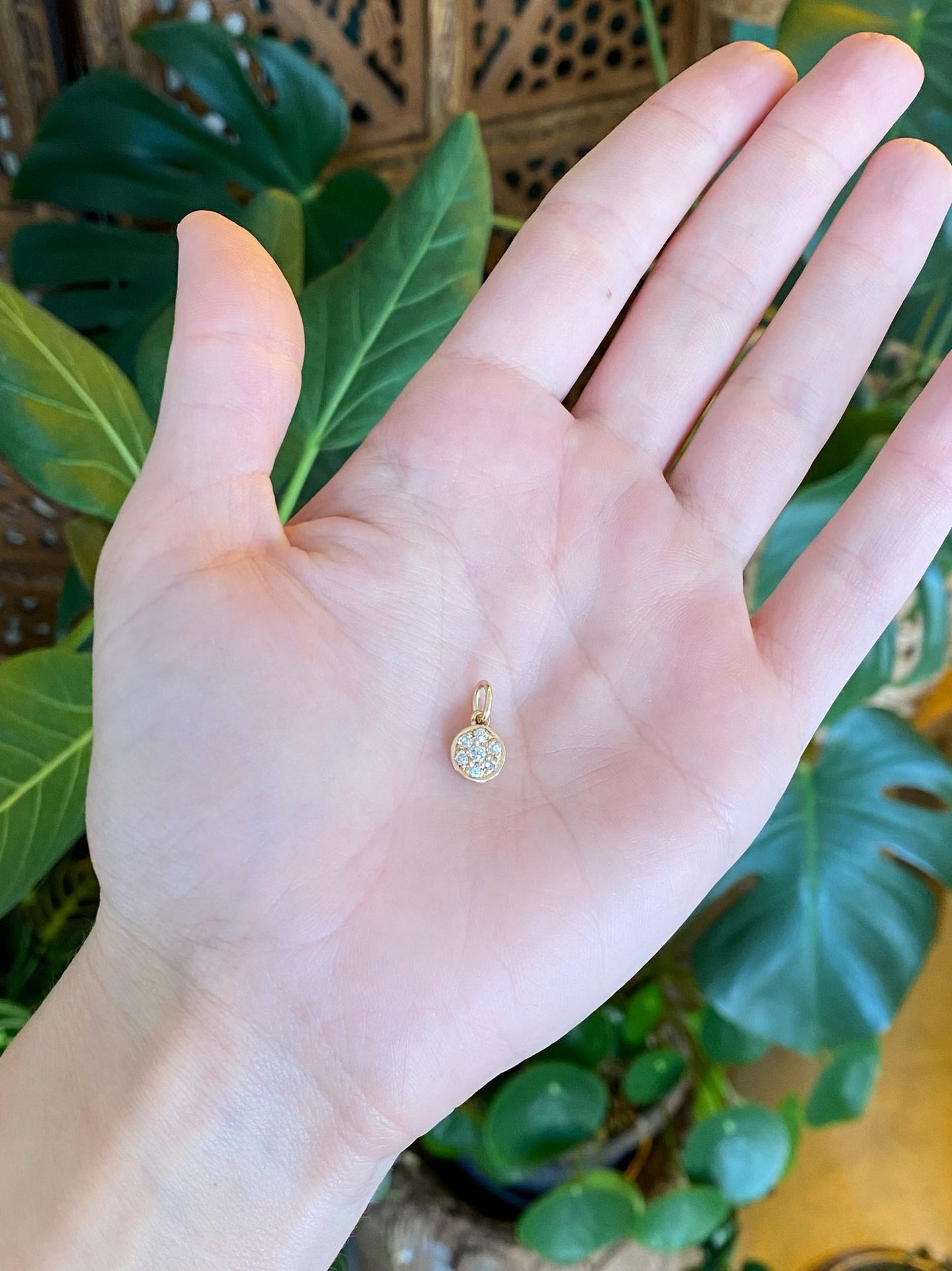 Vintage Solid 14k Yellow Gold Diamond Cluster Charm