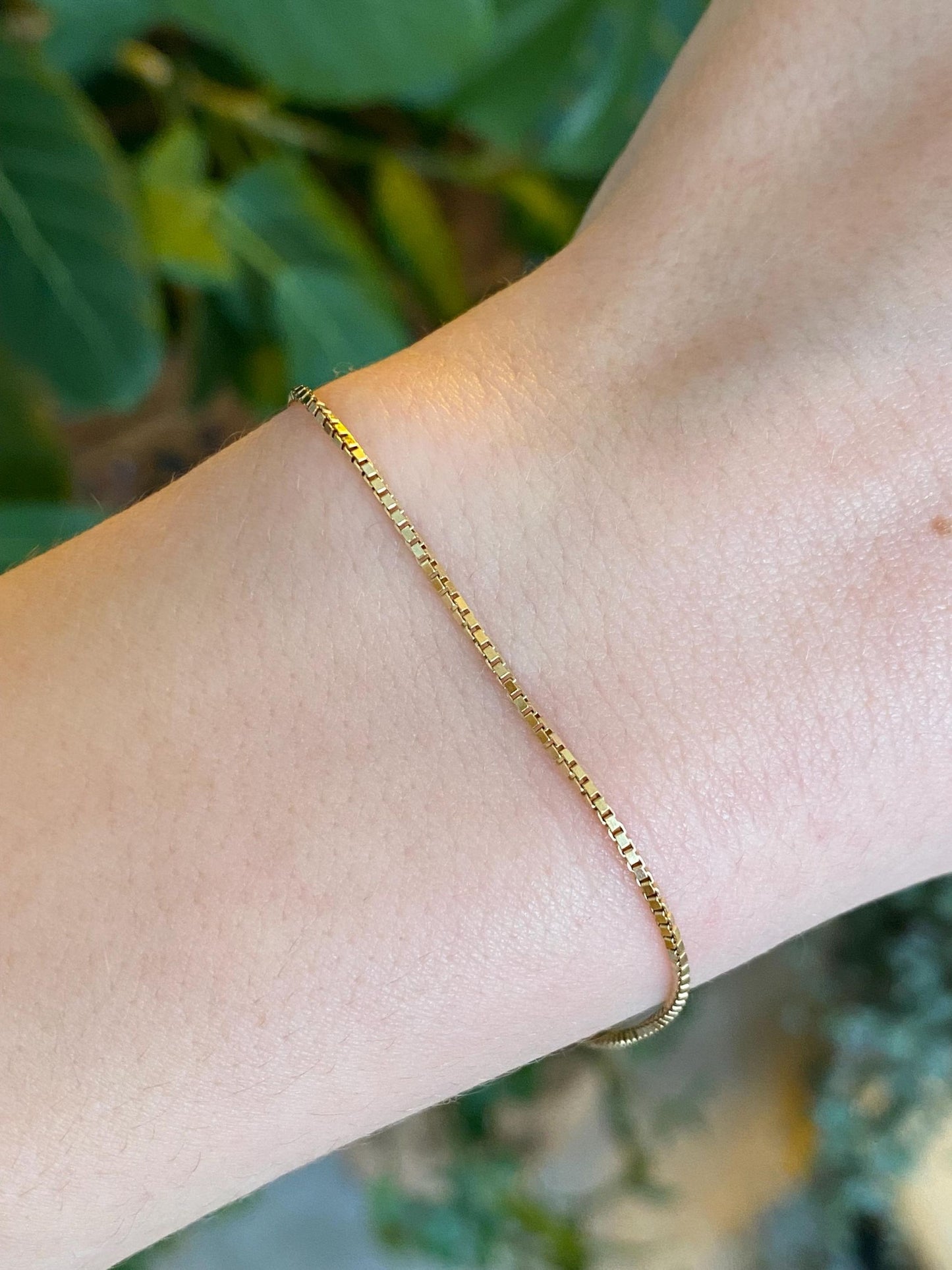 Vintage Solid 14k Yellow Gold Box Chain Bracelet - 7 inches