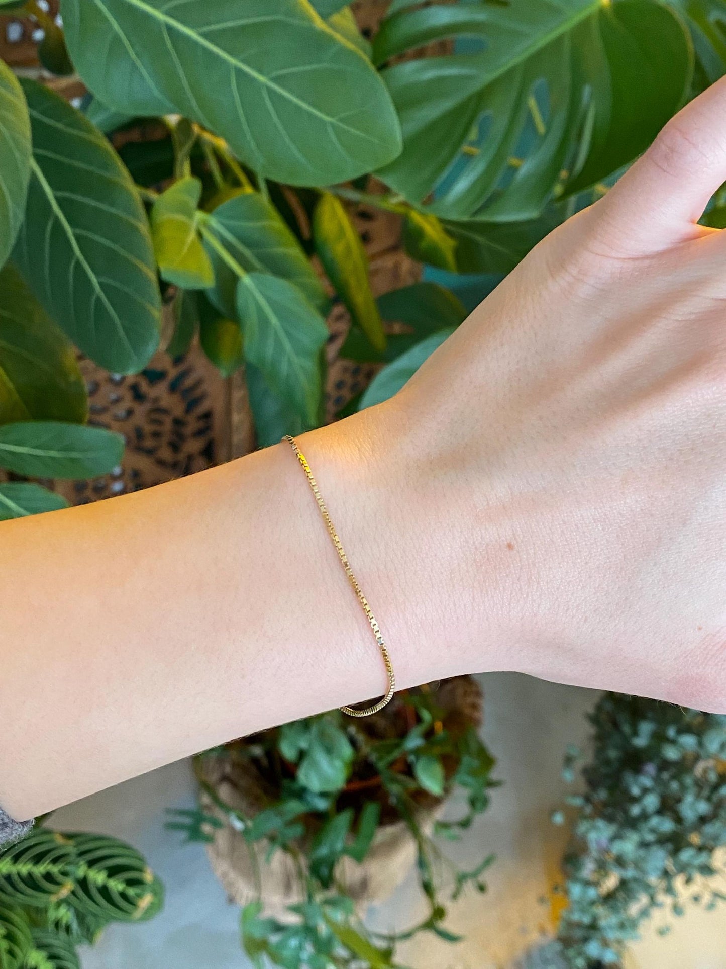 Vintage Solid 14k Yellow Gold Box Chain Bracelet - 7 inches