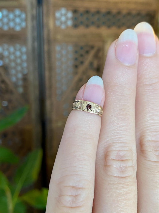 Vintage Solid 10k Rosey Gold Red Cubic Zirconia Designed Baby Ring Band