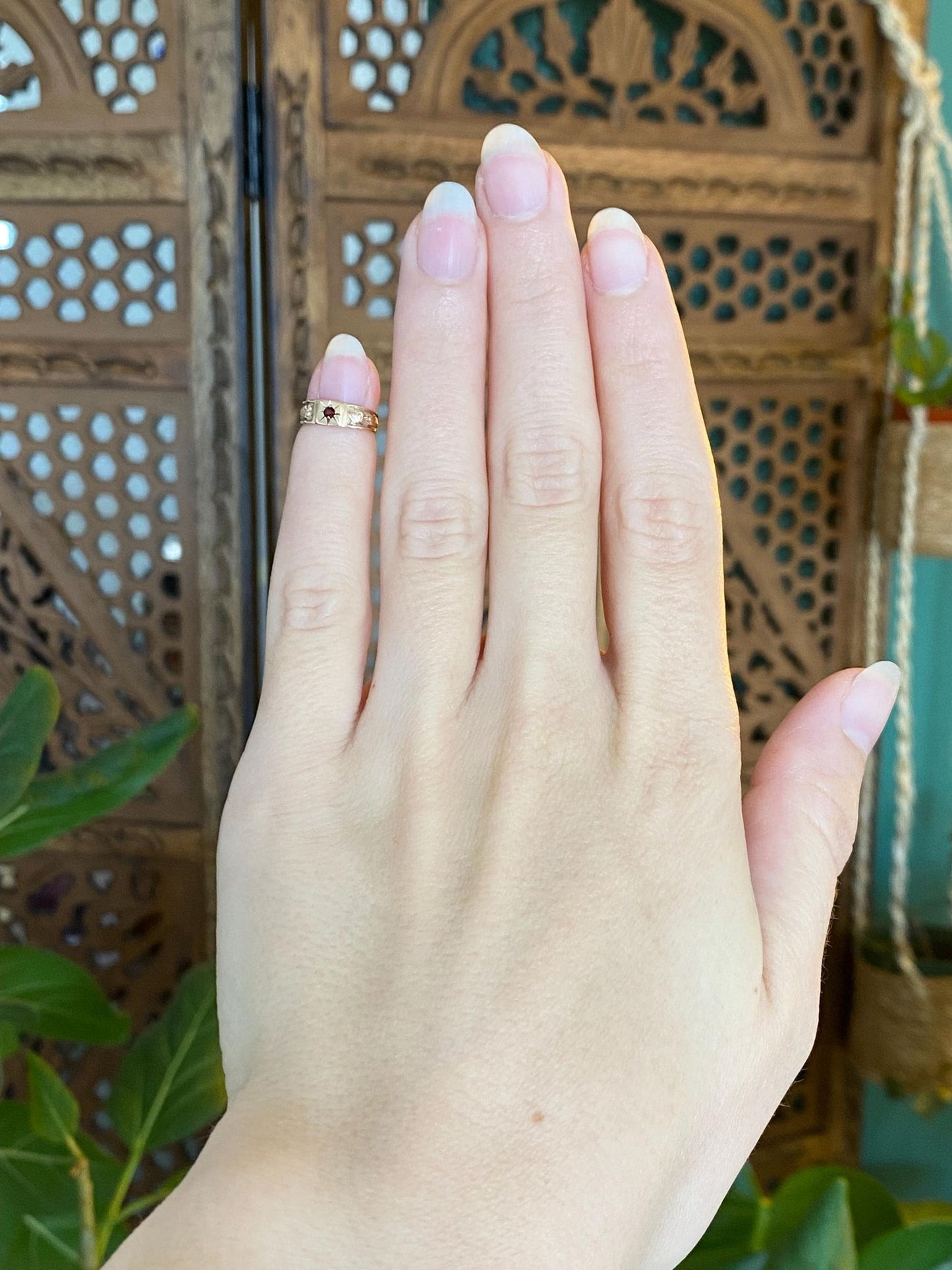 Vintage Solid 10k Rosey Gold Red Cubic Zirconia Designed Baby Ring Band