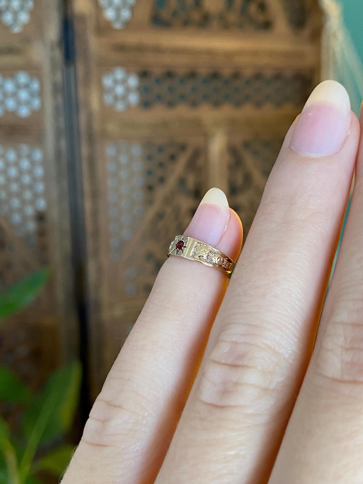 Vintage Solid 10k Rosey Gold Red Cubic Zirconia Designed Baby Ring Band