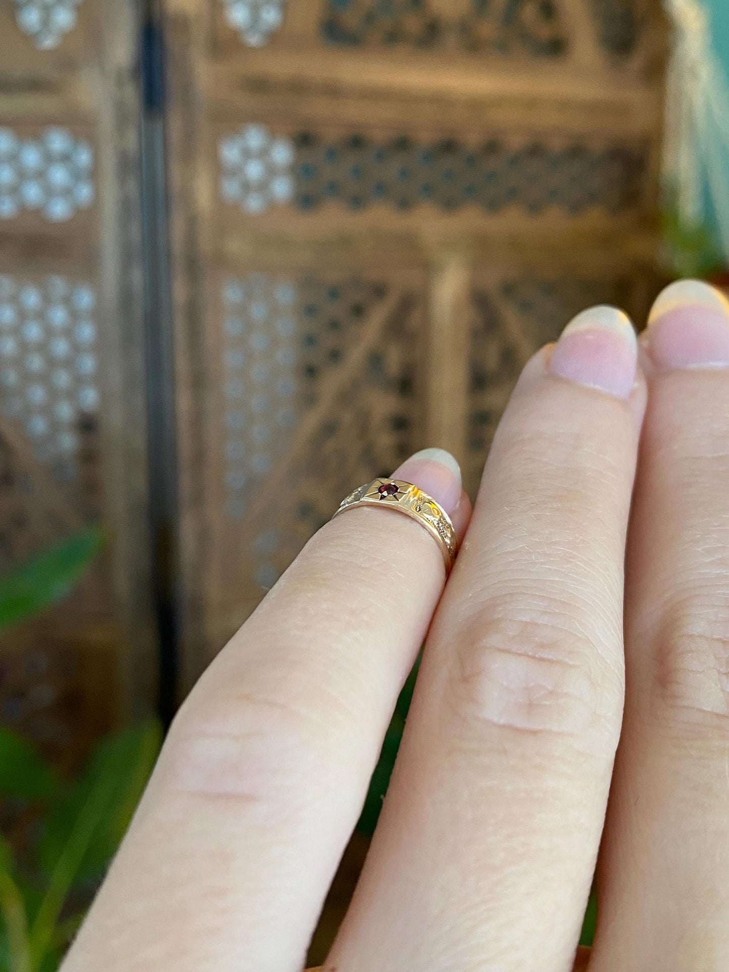 Vintage Solid 10k Rosey Gold Red Cubic Zirconia Designed Baby Ring Band
