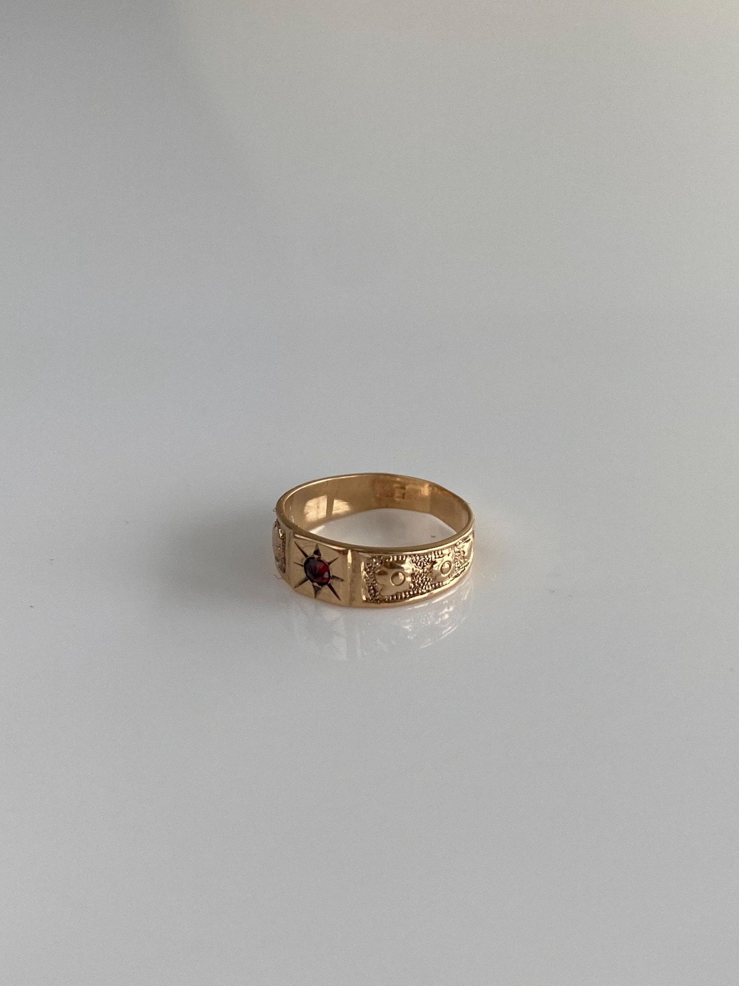 Vintage Solid 10k Rosey Gold Red Cubic Zirconia Designed Baby Ring Band