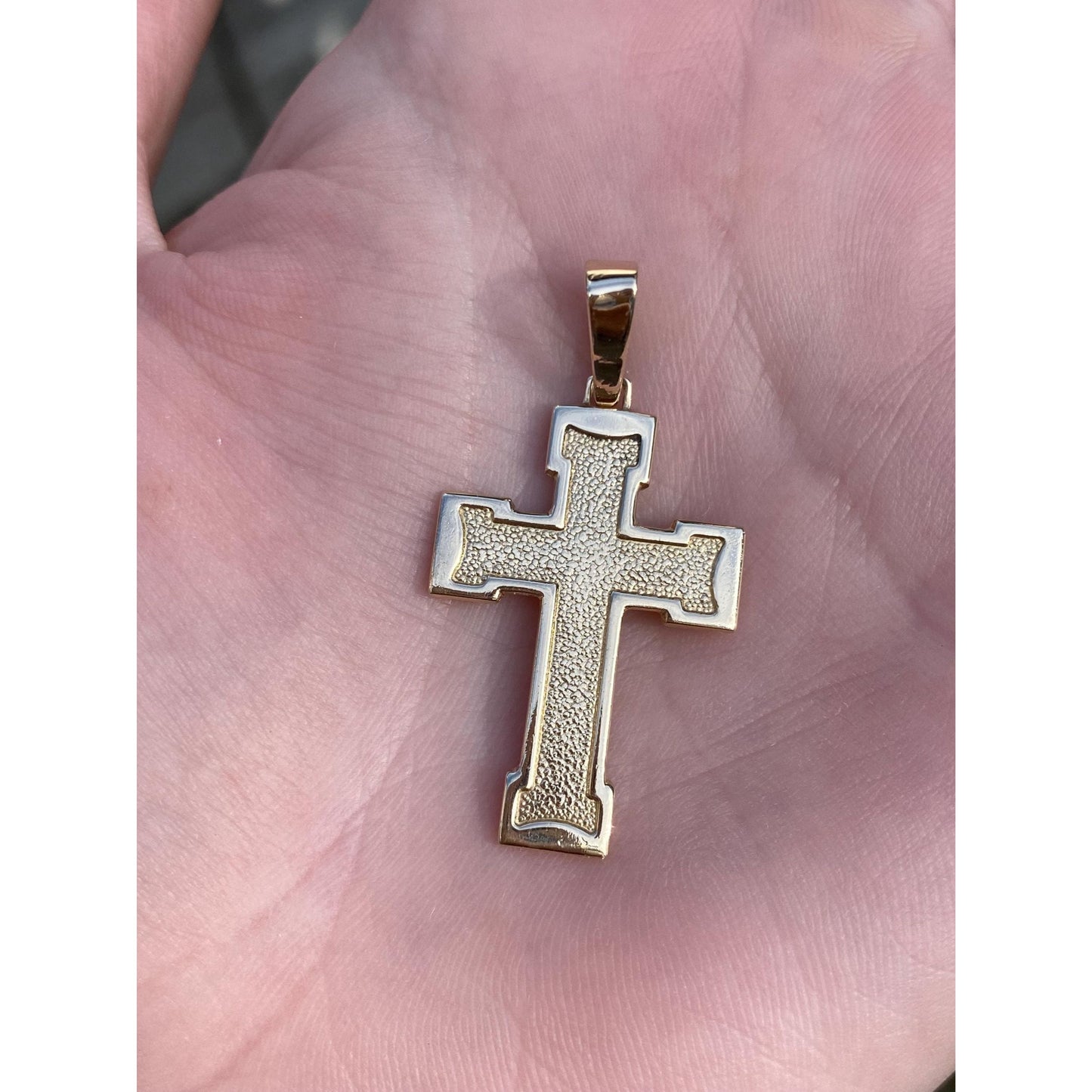 Vintage Solid 14k Yellow Gold Textured Cross Charm