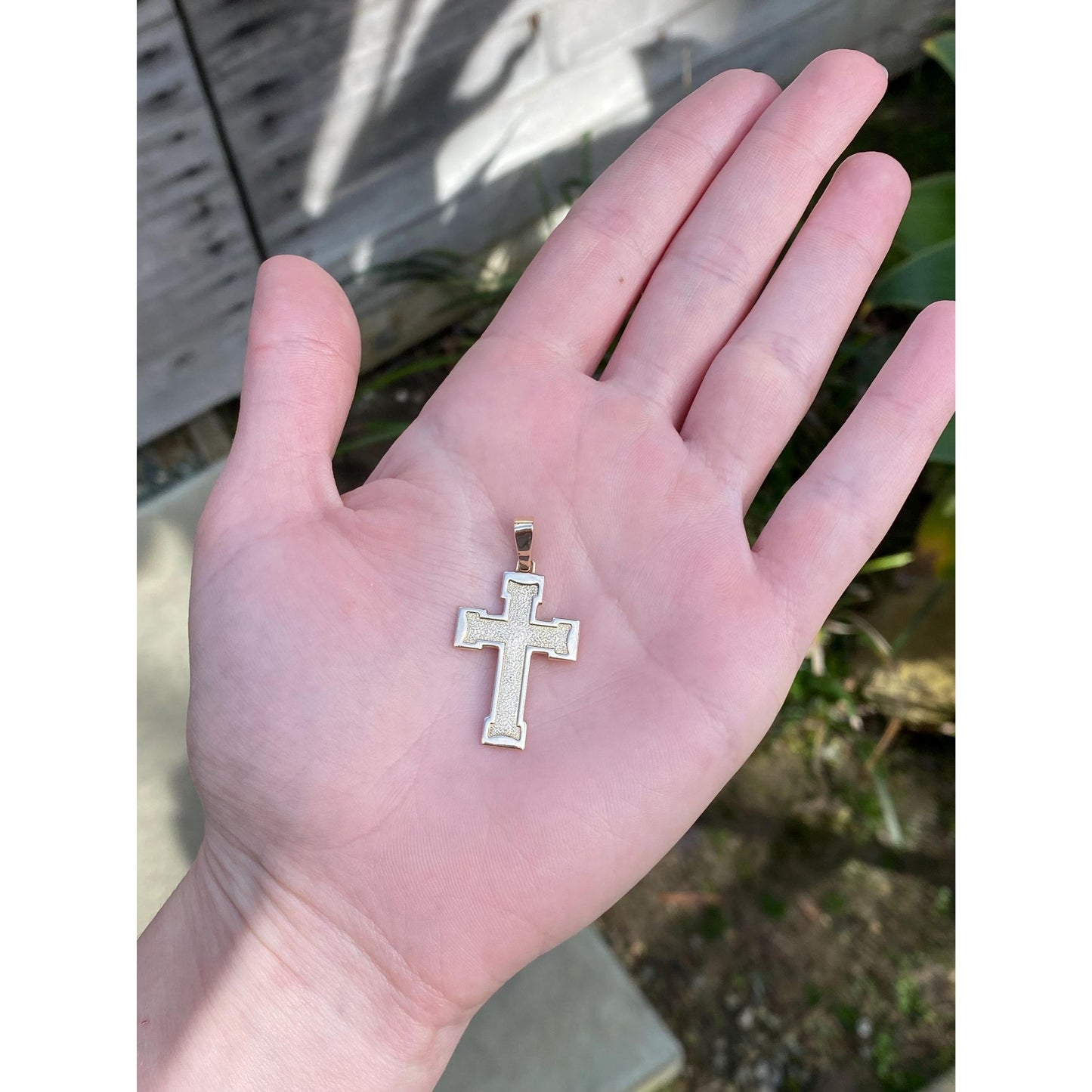 Vintage Solid 14k Yellow Gold Textured Cross Charm