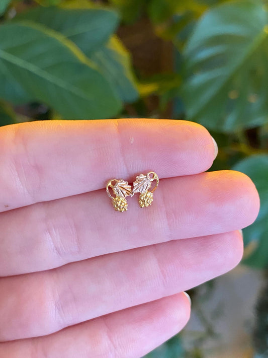 Vintage Solid 14k Rose & Yellow Gold Grape Vine Stud Earrings