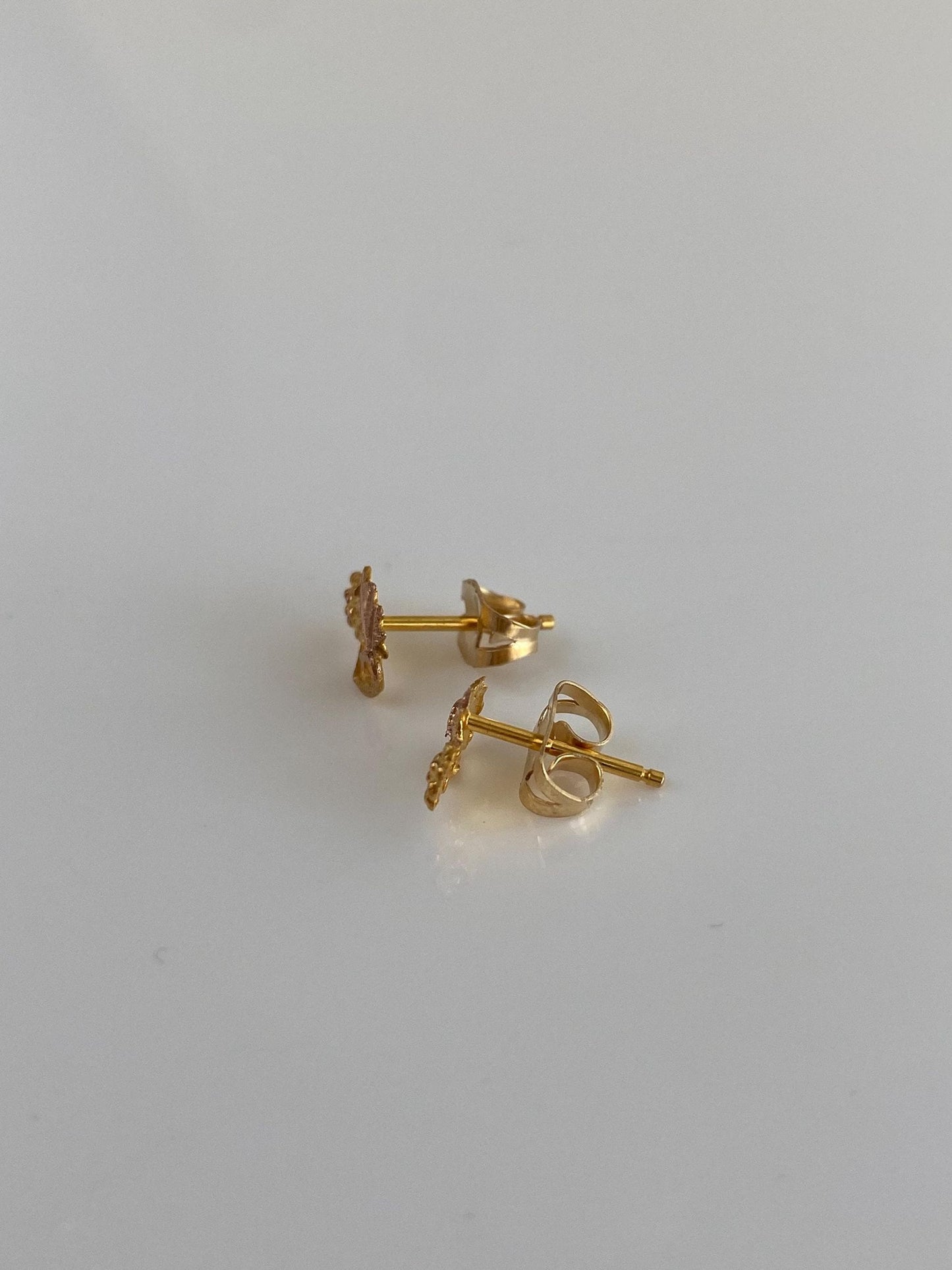 Vintage Solid 14k Rose & Yellow Gold Grape Vine Stud Earrings